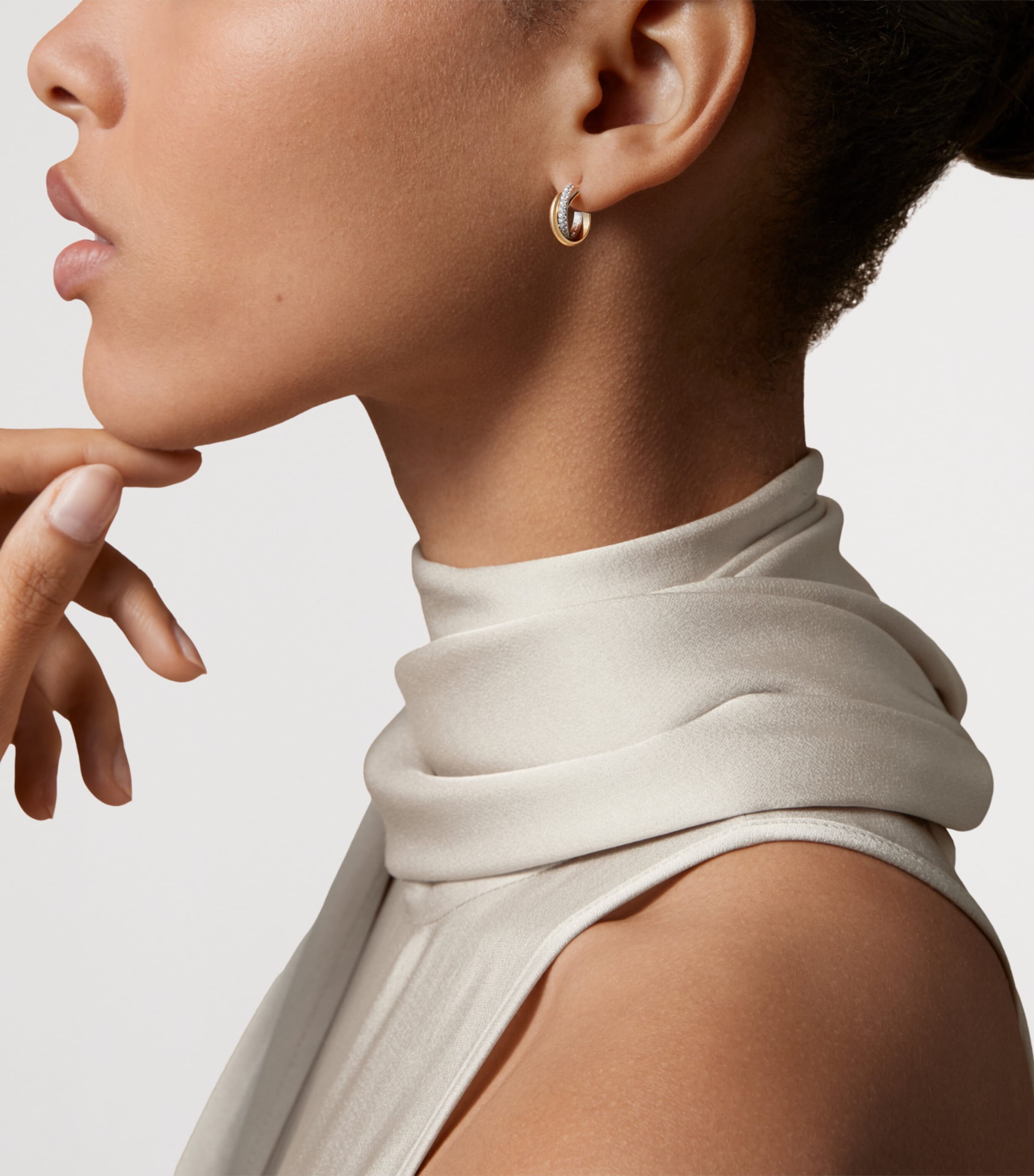 Cartier White, Yellow, Rose Gold and Diamond Trinity Earrings Wg, Rg, Yg Image 2