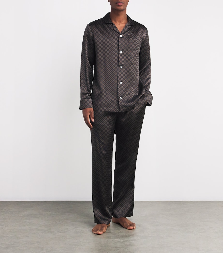 Silk Geometric Print Pyjama Set BLACK Image 2