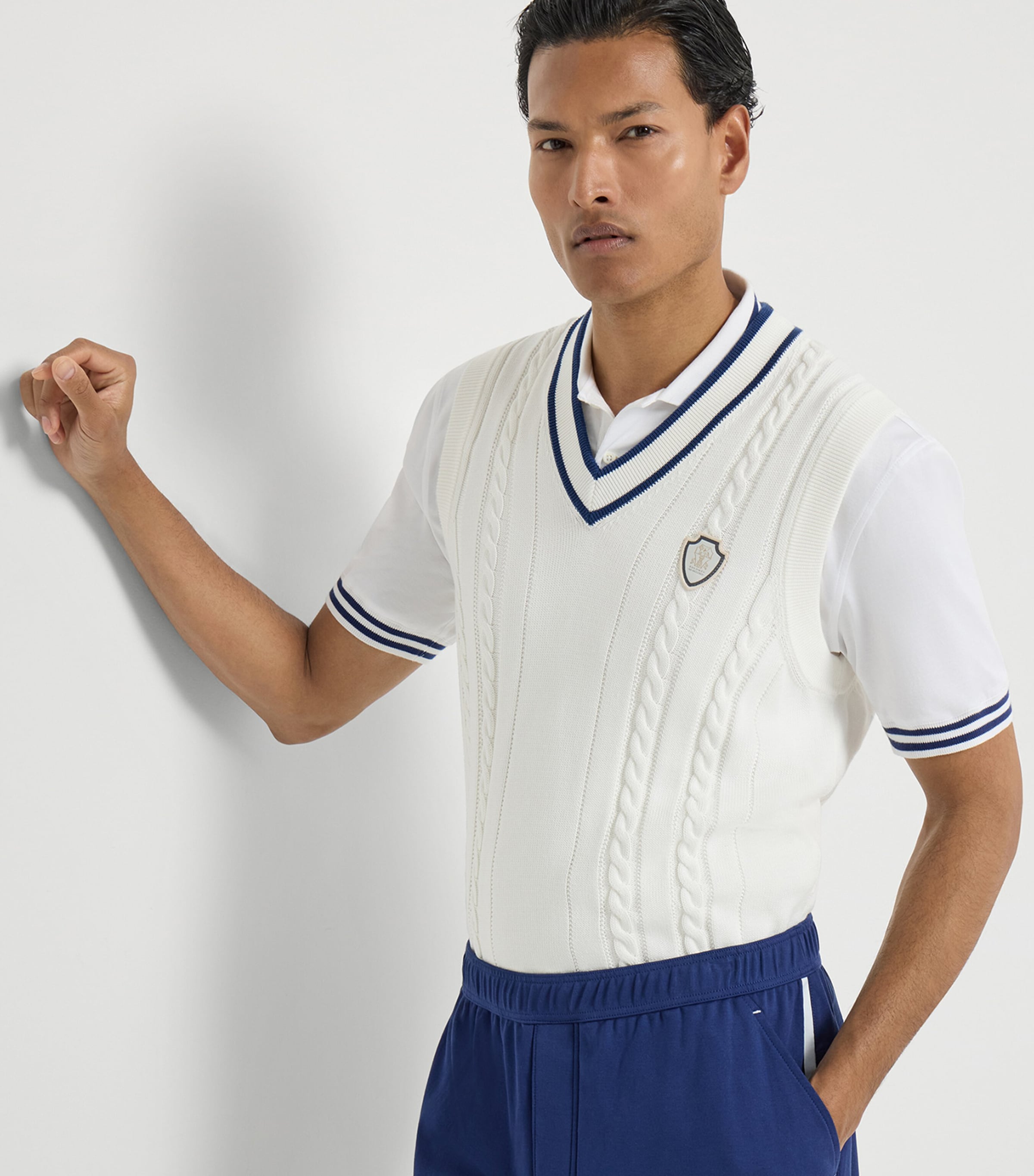 Brunello Cucinelli Mens Cotton Cable-Knit Sweater Vest Image 2