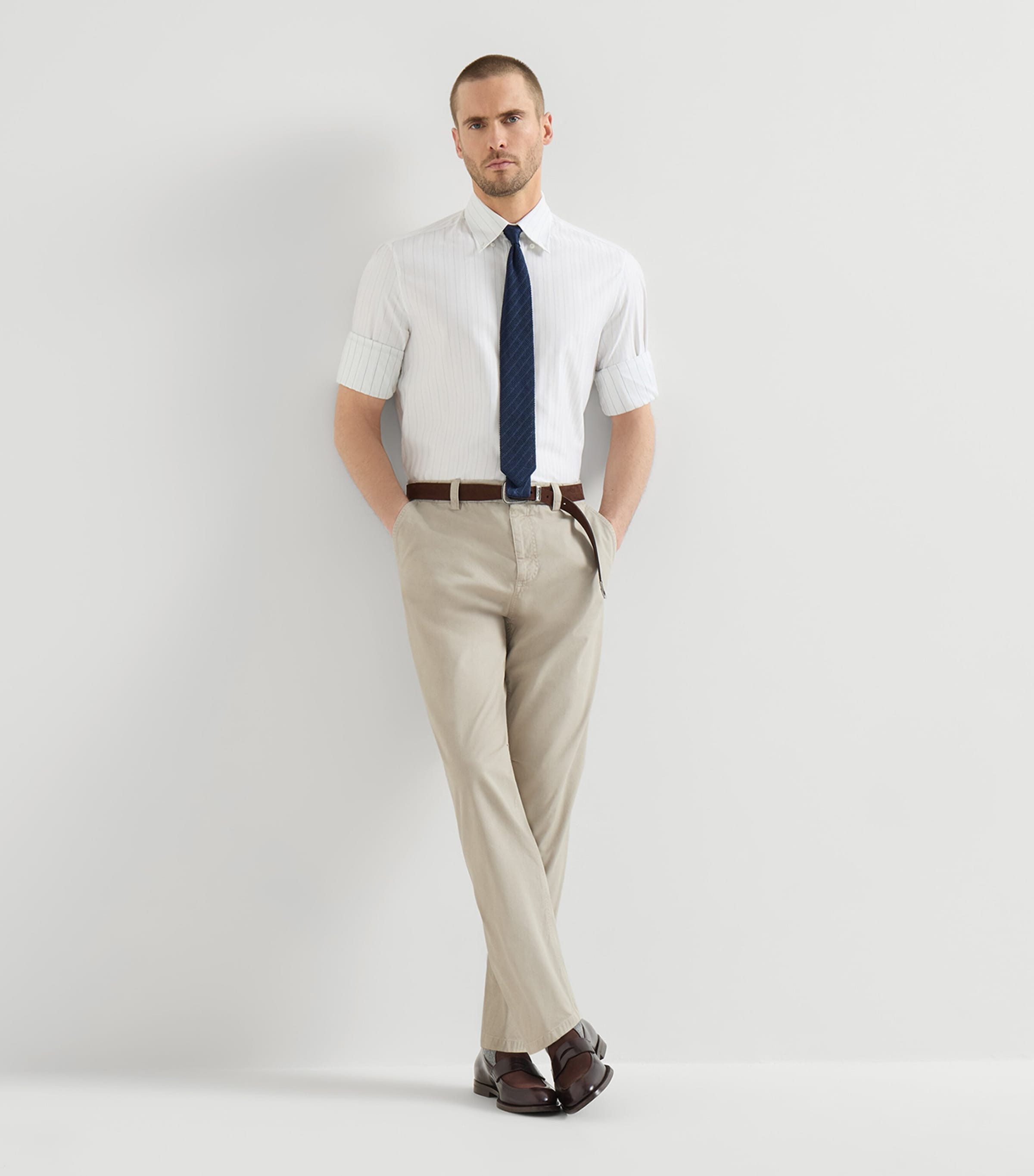 Brunello Cucinelli Mens Cotton Gabardine Straight Trousers Image 4