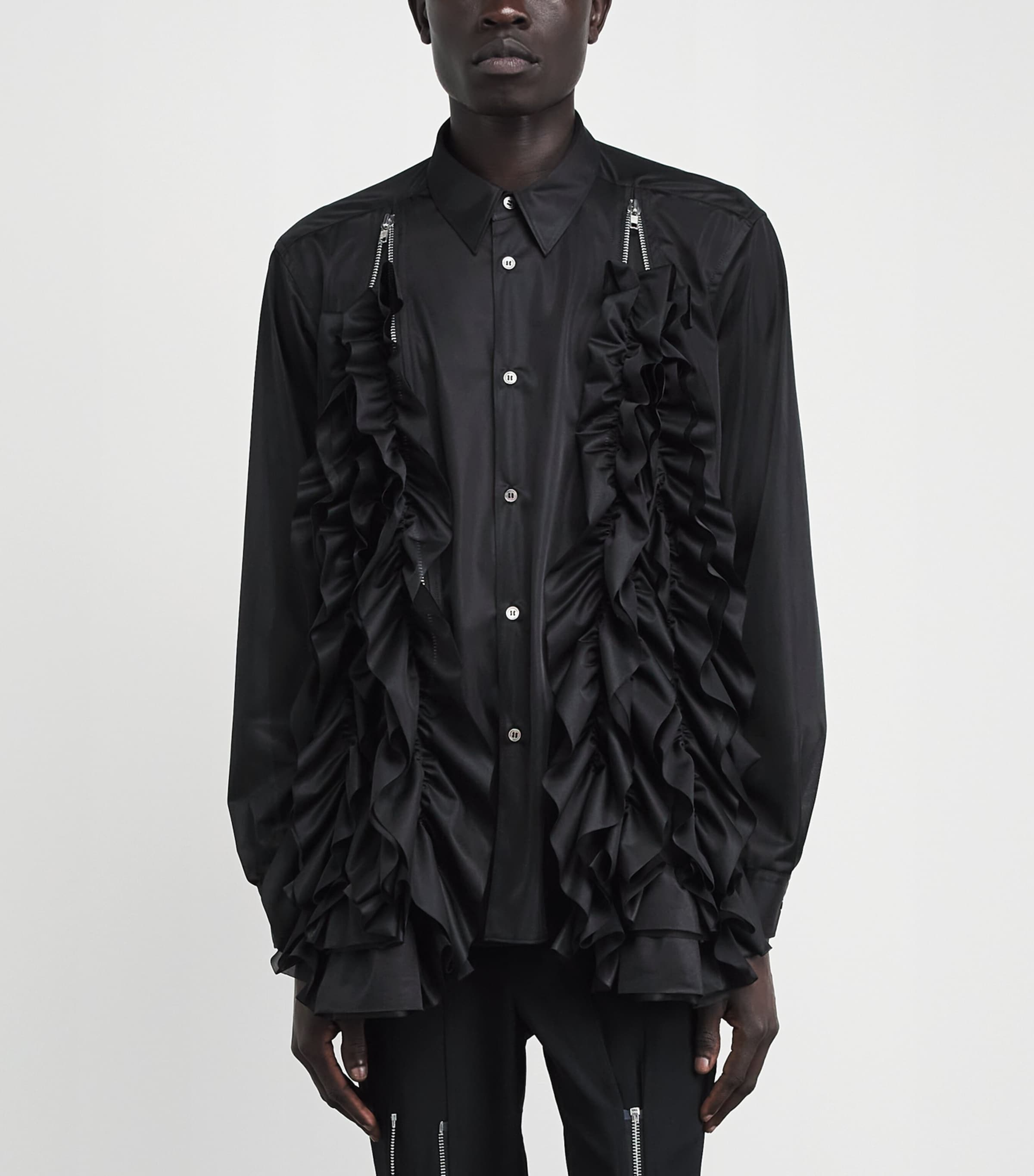 Comme Des Garçons Homme Plus Black Ruffled Zip-Detail Shirt