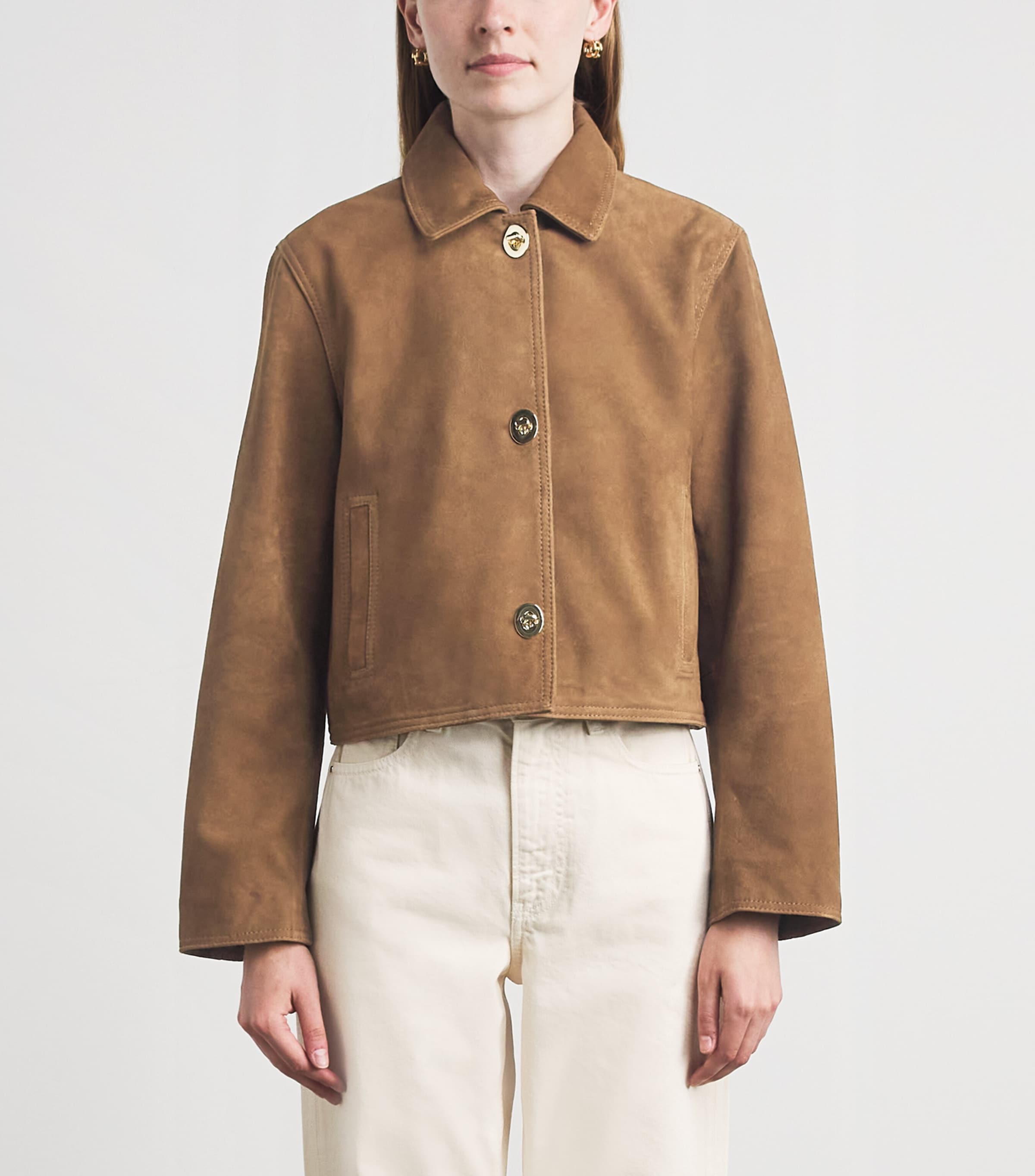 Claudie Pierlot Womens Suede Turnlock Jacket Beige Image 4