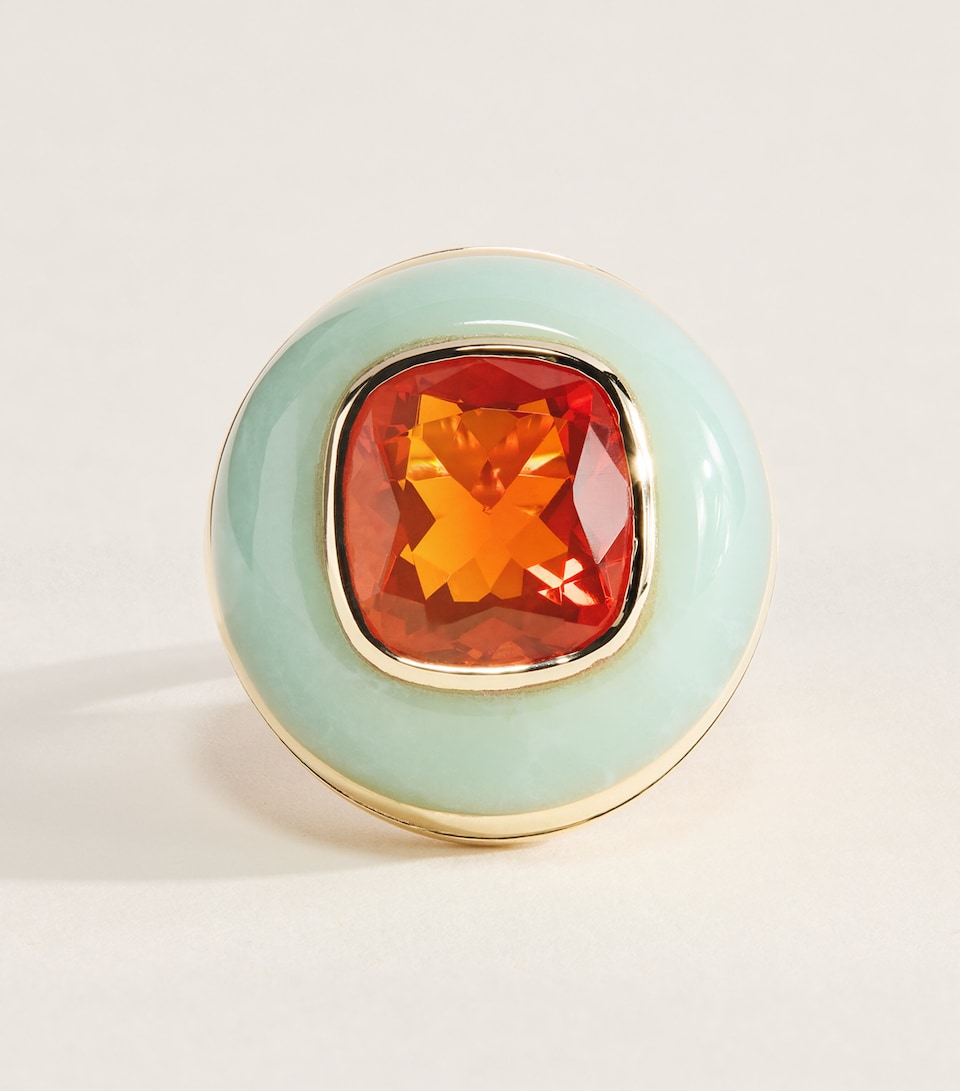 Retrouvaí Yellow Gold and Fire Opal Lollipop Ring Yellow Gold