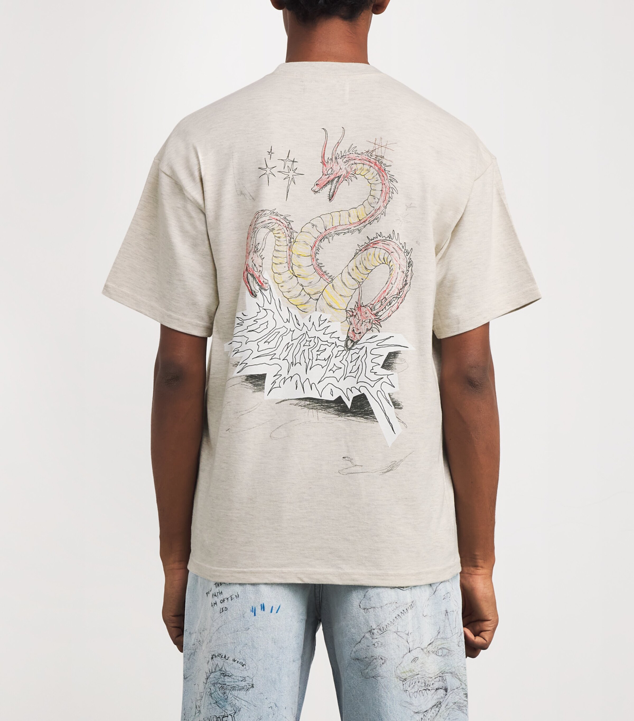 DOMREBEL Mens Cotton Conflict Print T-Shirt Greige Image 4