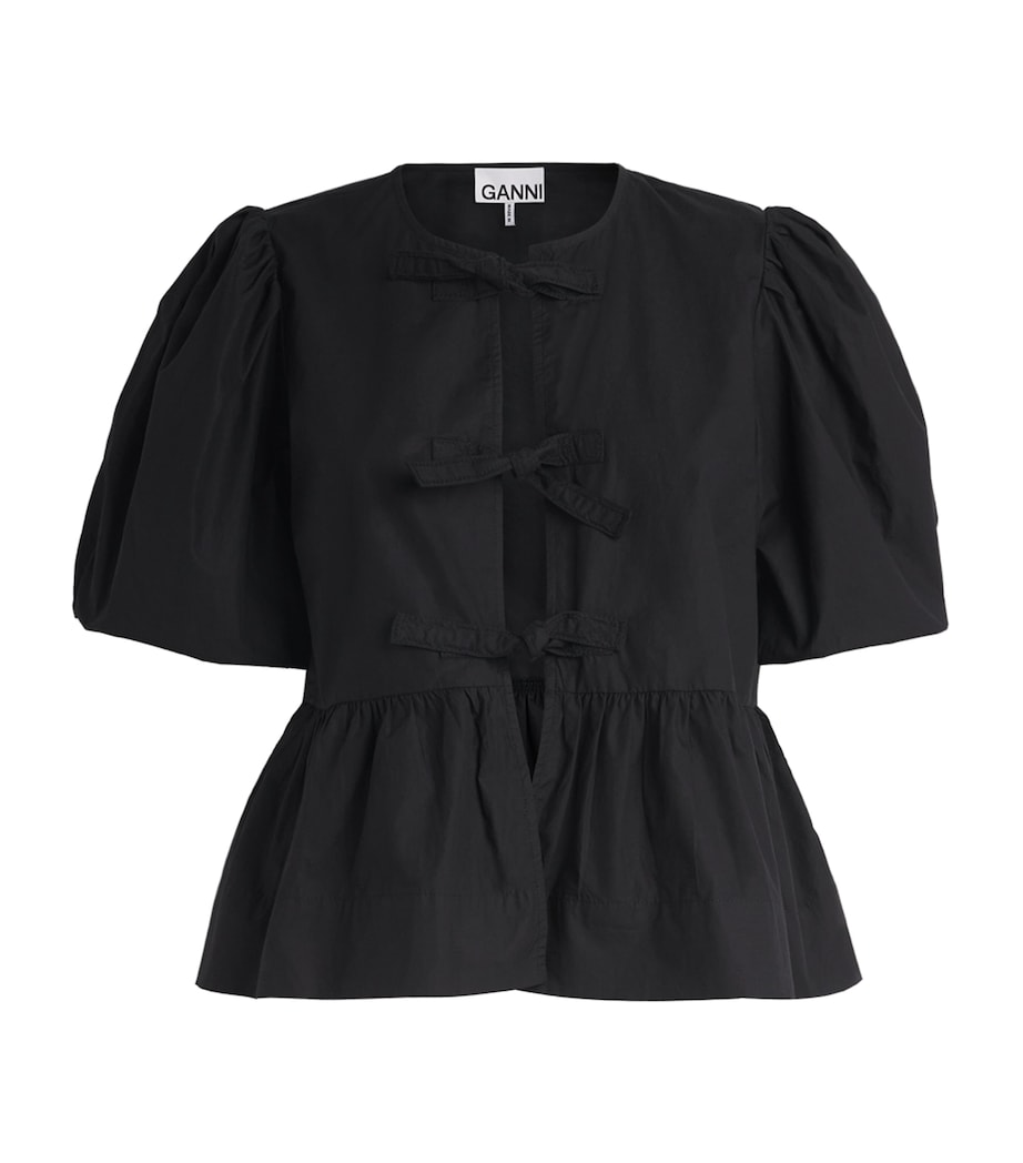 GANNI Womens Cotton Poplin Peplum Blouse Black Image 1