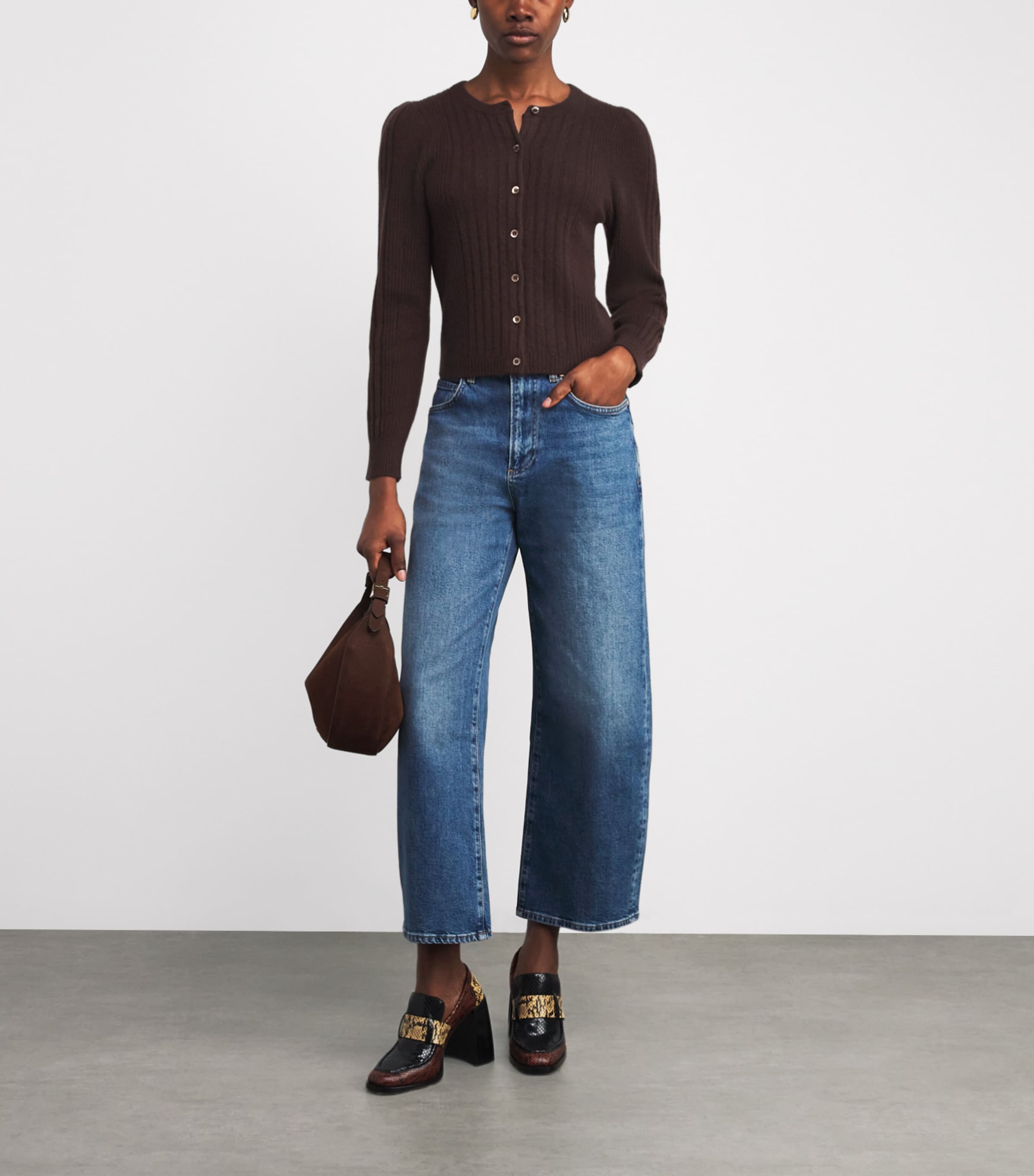 Cashmere Ribbed Allessandro Cardigan DARK CHOCOLATE Image 2