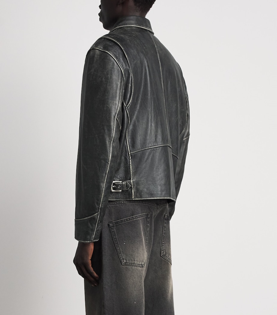 Coor Mens Washed-Leather Bomber Jacket Washed Black Image 5
