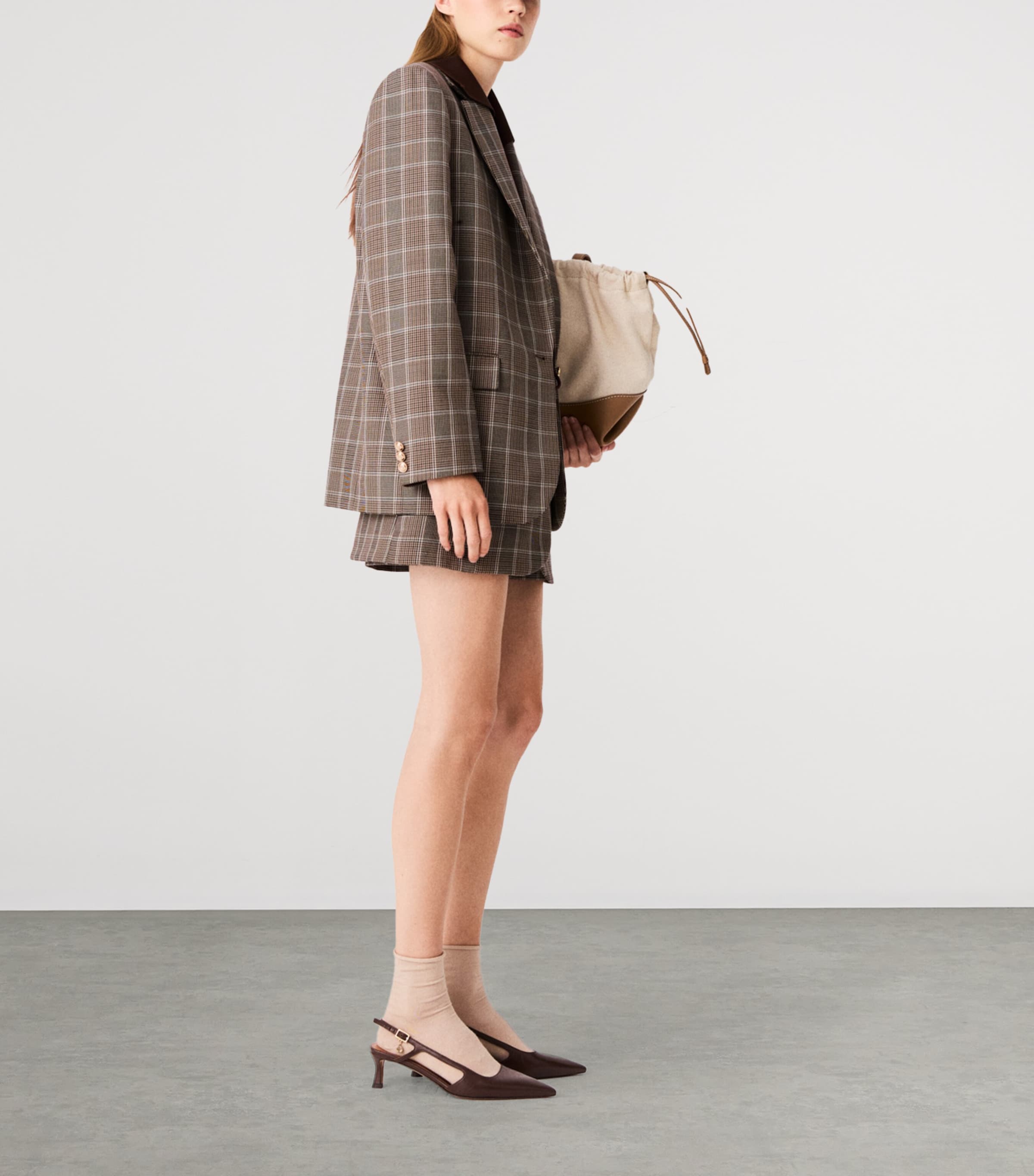 Maje Womens Wool-Cotton Check Blazer Brown Image 3