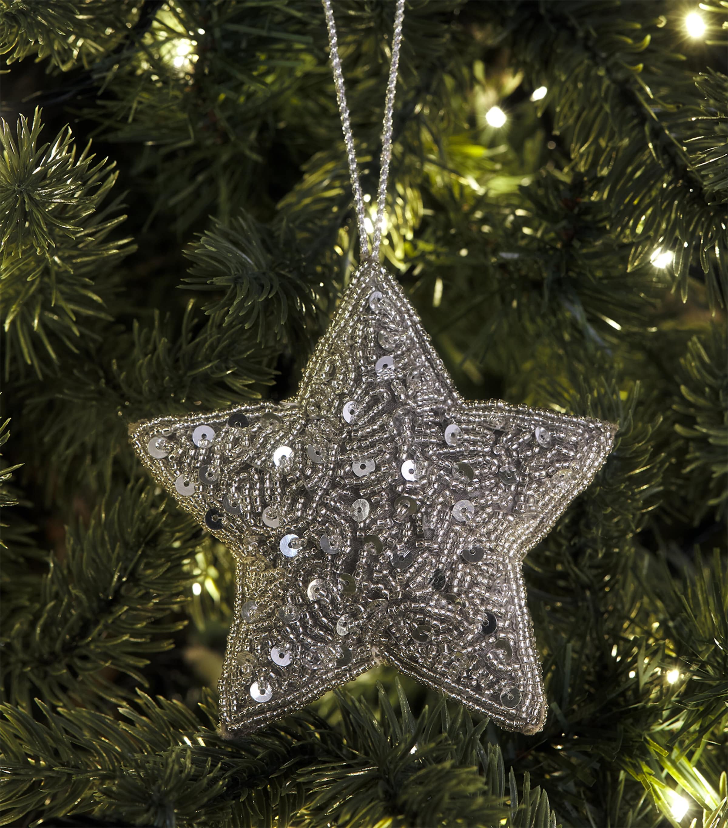 Harrods Beaded Star Tree Decoration Silver Image 3