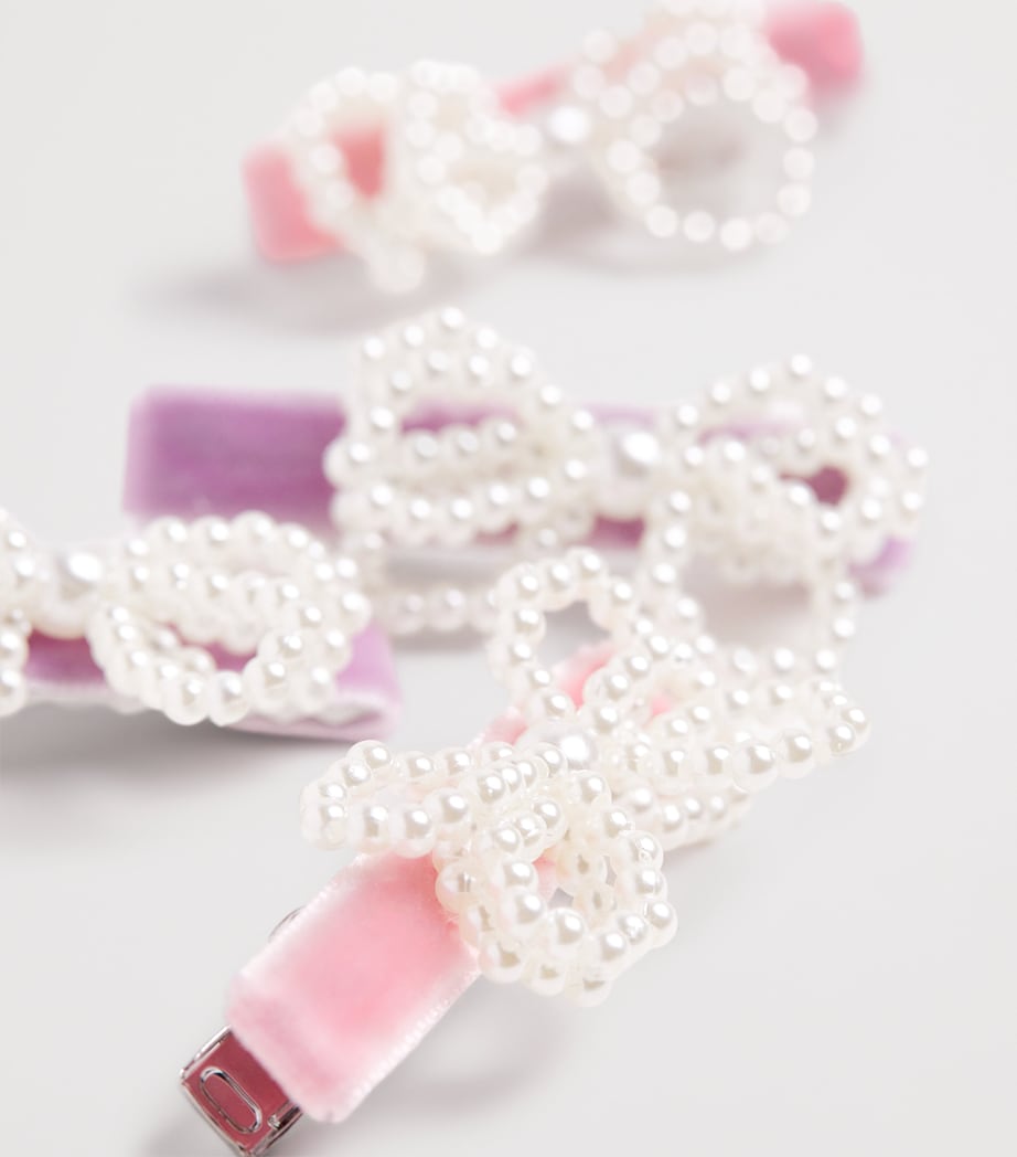 Velvet Pearl Bow Hairclips (Set of 4) MULTI Image 3