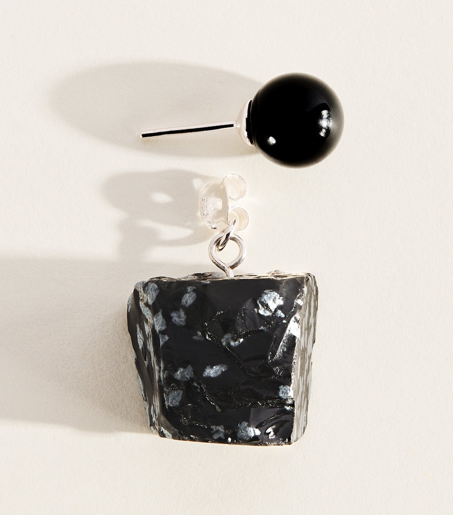 Completedworks Onyx and Snowflake Obsidian Drop Earrings Silver Plated Image 5