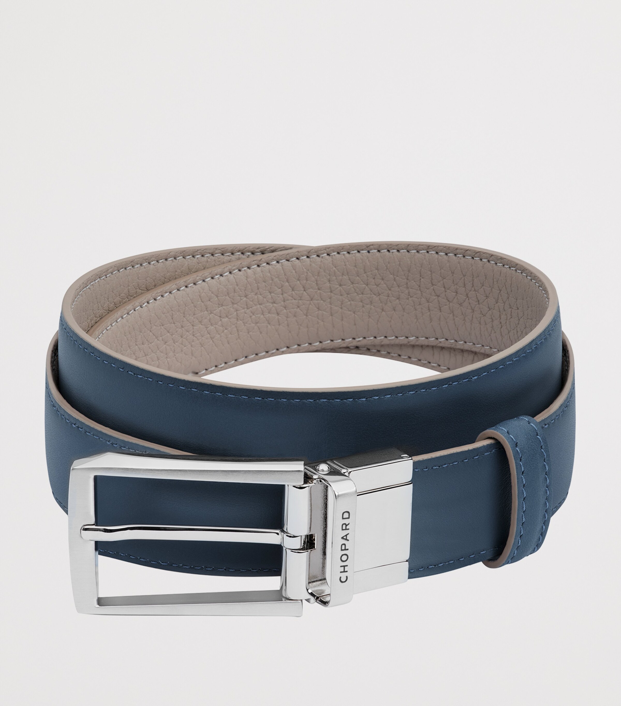 Leather Reversible Belt BEIGE & BLUE Image 2