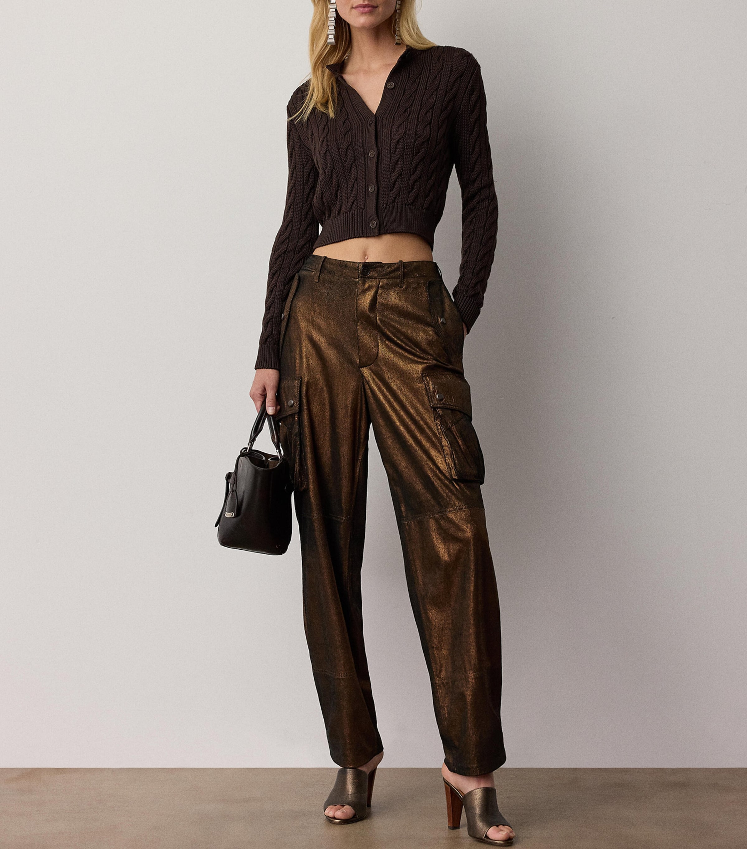 Ralph Lauren Collection Womens Mulberry Silk Cropped Cardigan Sycamore Image 2