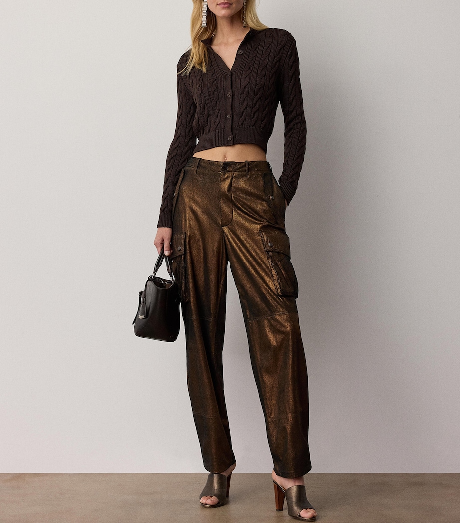 Ralph Lauren Collection Womens Mulberry Silk Cropped Cardigan Sycamore Image 2