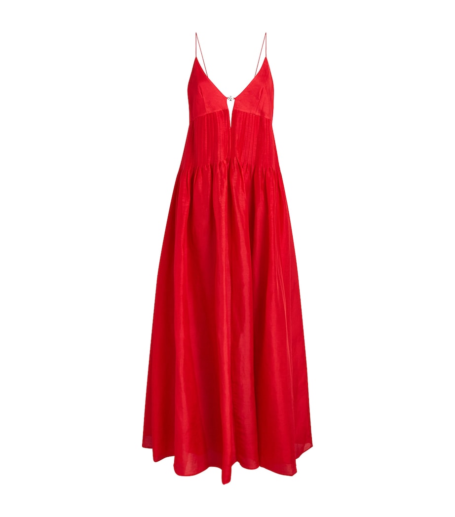Tory Burch Womens Linen-Silk Maxi Dress Bright Red Image 1