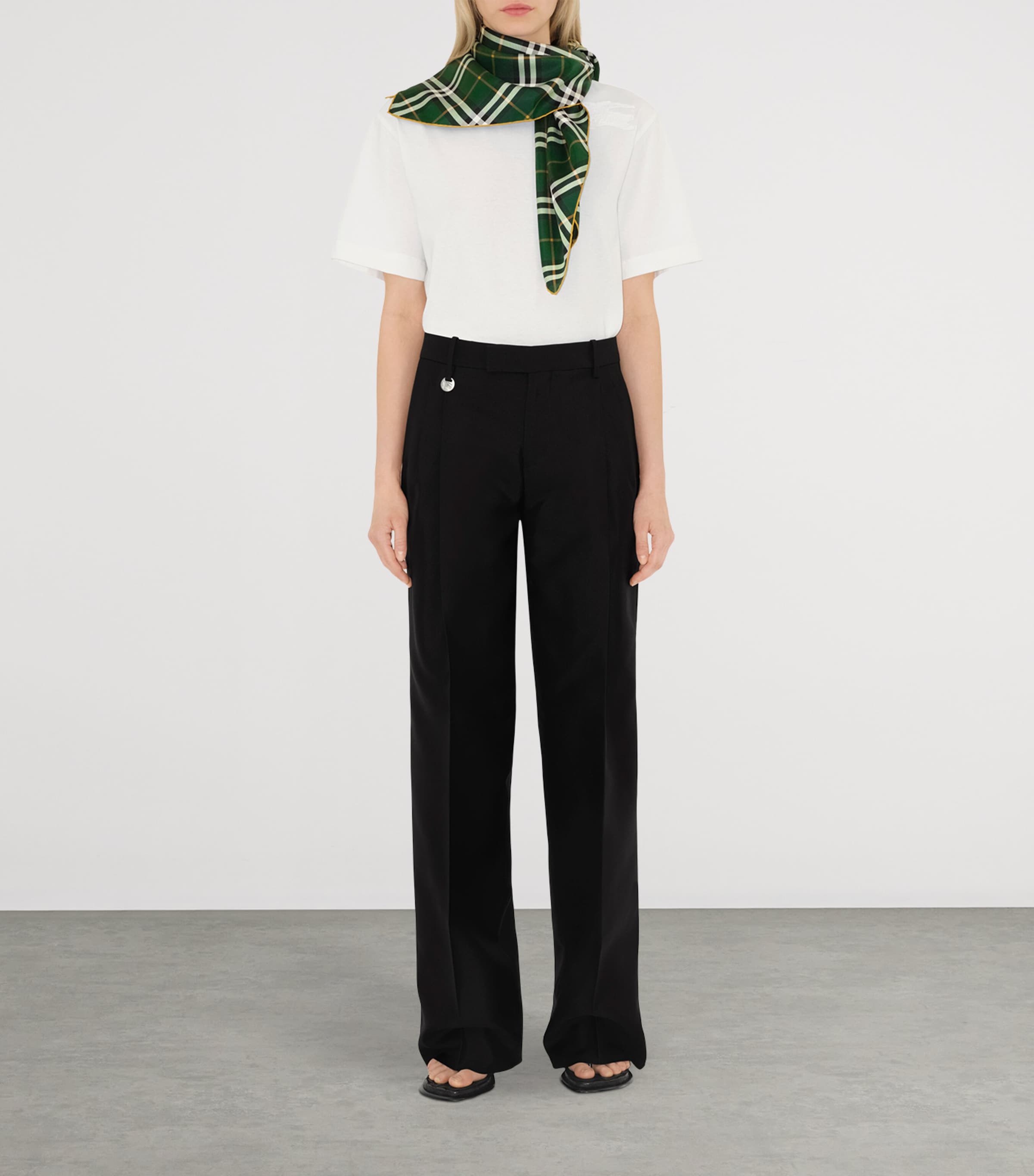 Silk Check Scarf DARK FERN Image 4