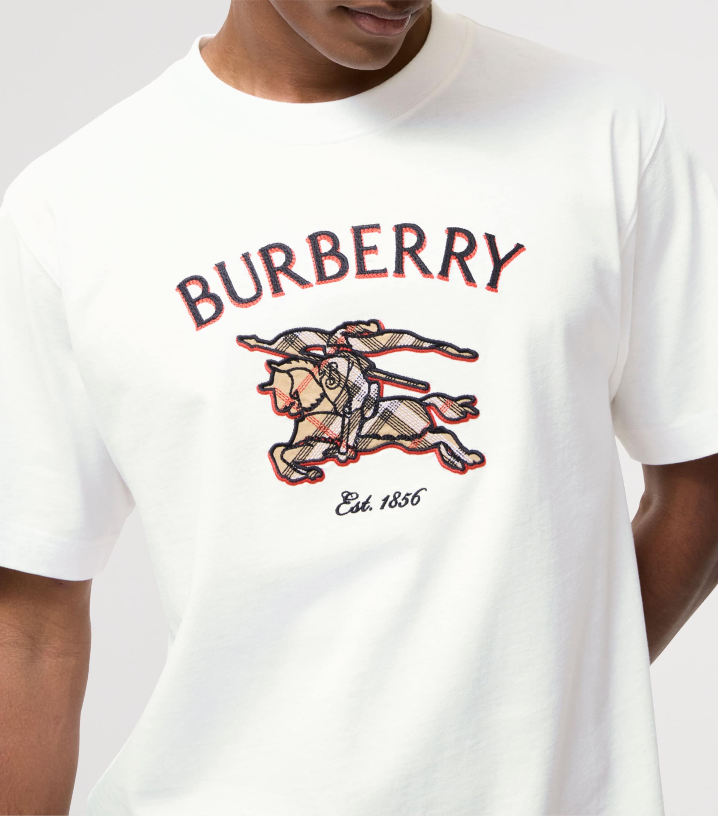 Burberry Mens Cotton Check EKD T-Shirt Chalk Image 3