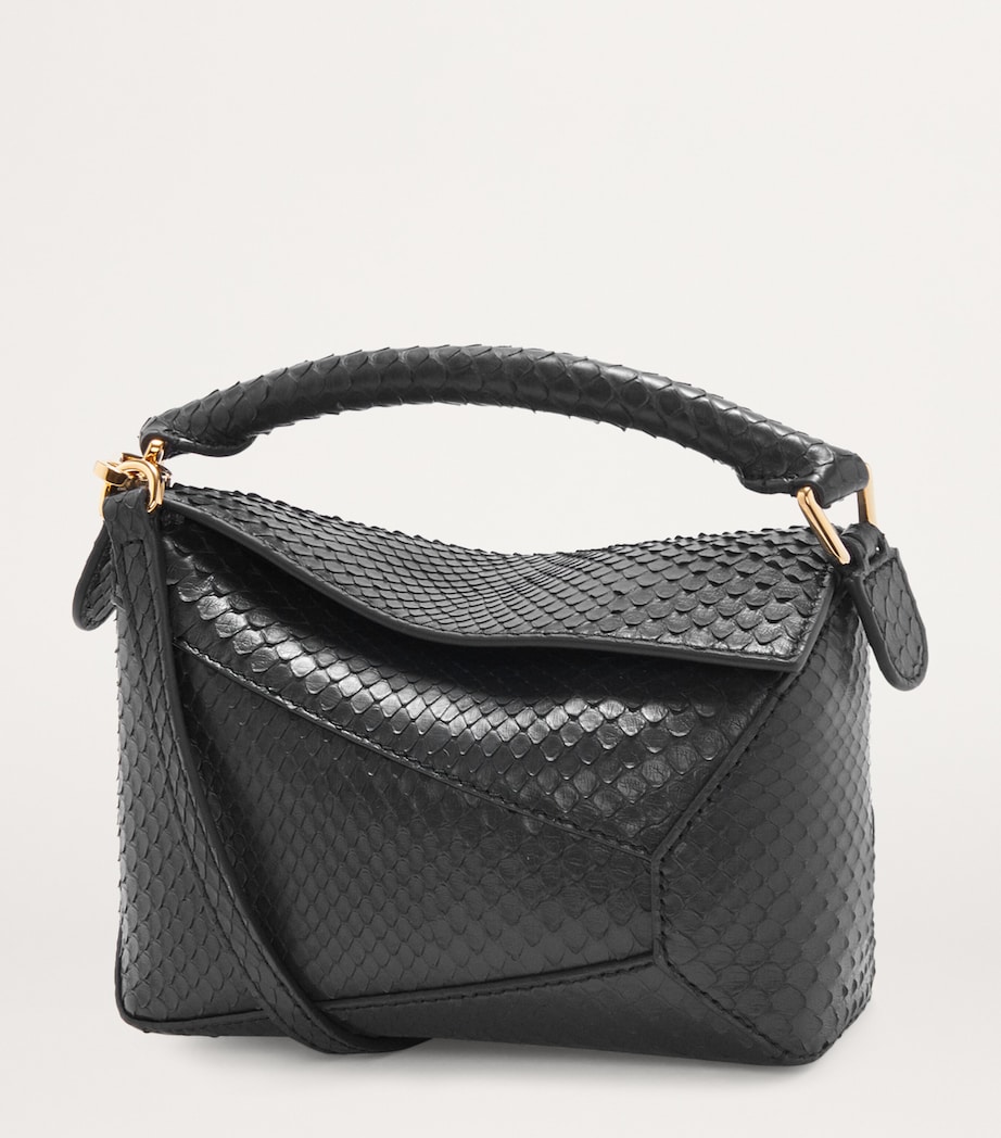 Mini Snakeskin Puzzle Edge Top-Handle Bag BLACK Image 2
