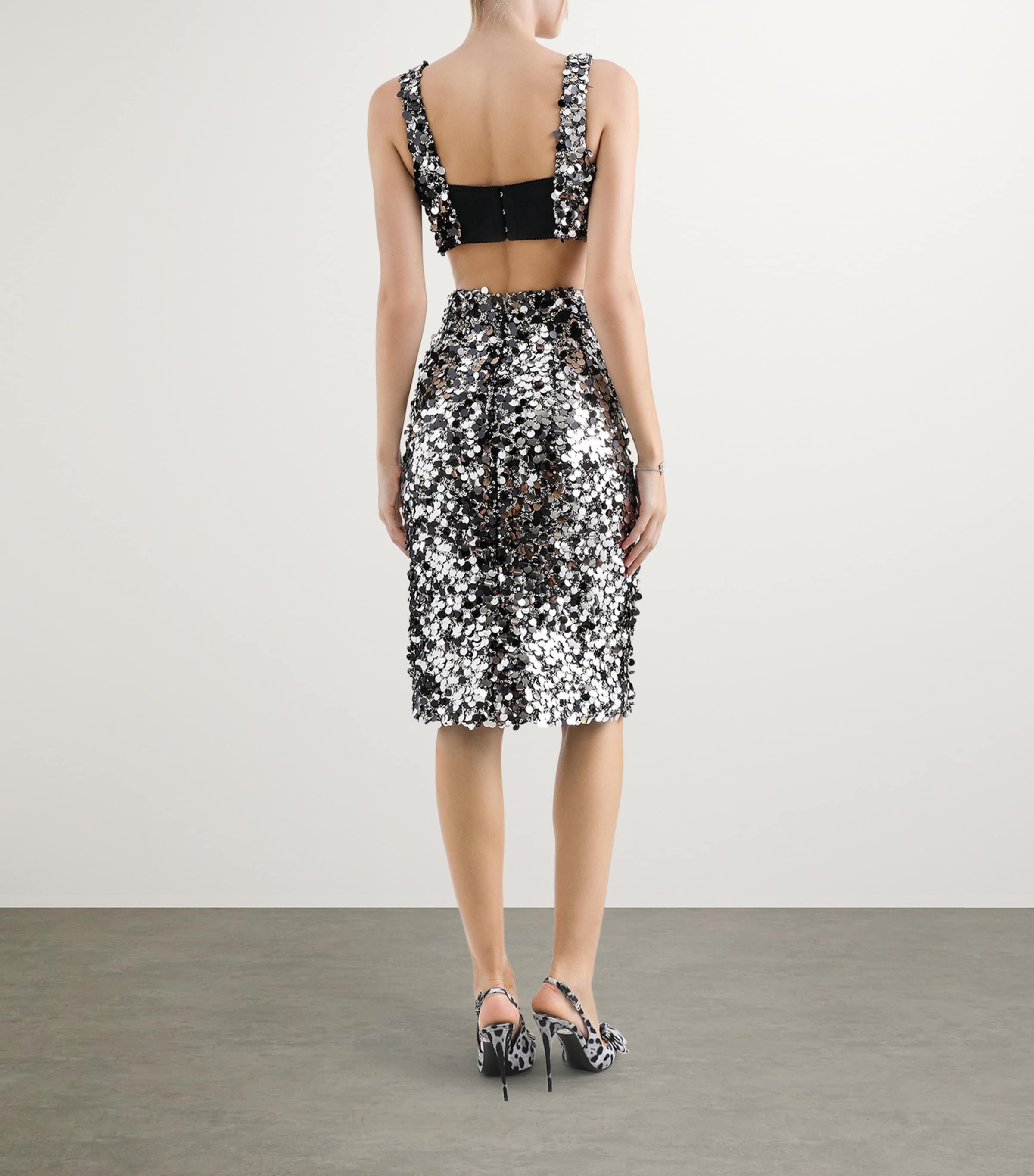 Embellished Sequin Crop Top S0998-SILVER Image 6