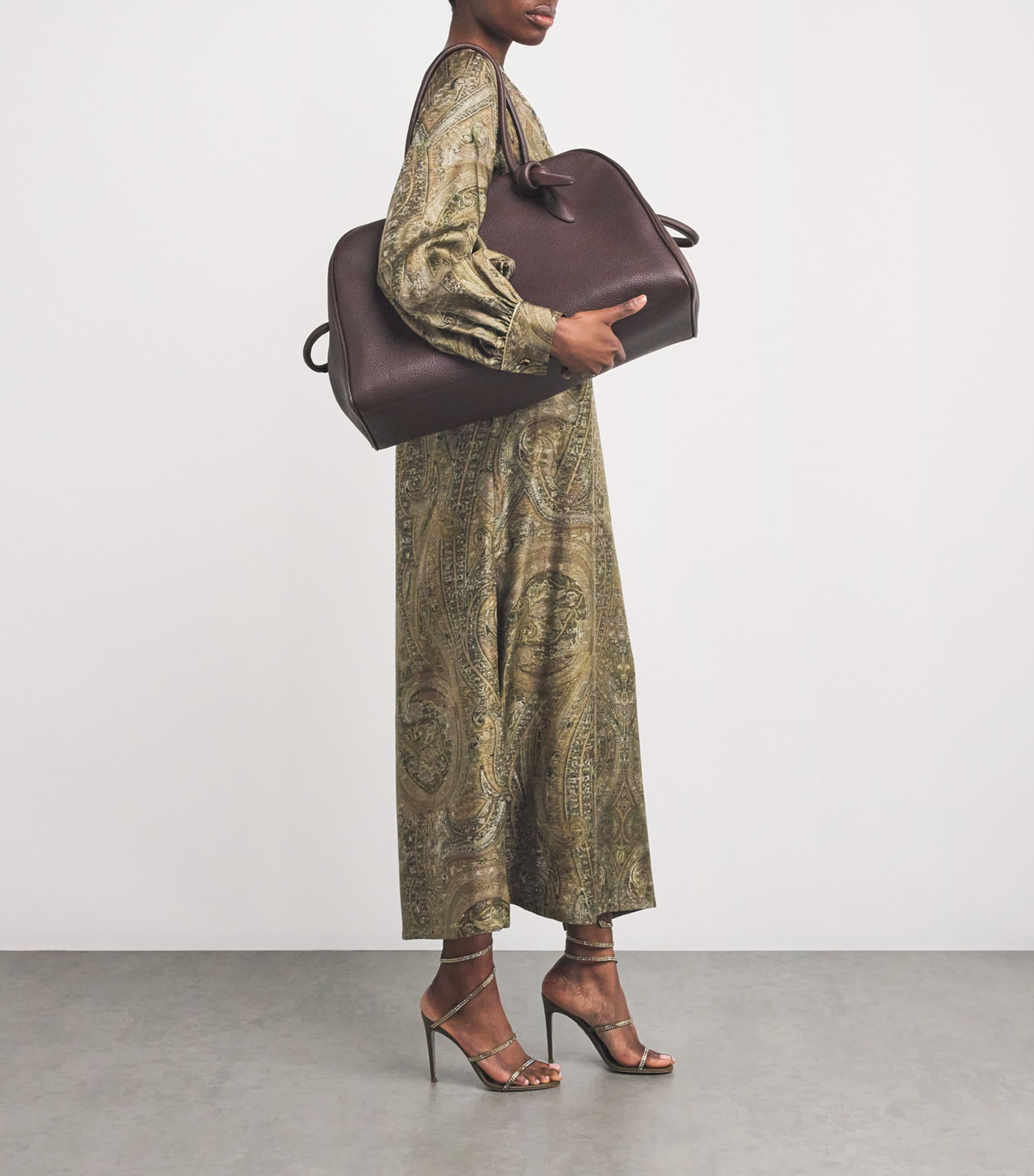 Leather Crystal-Embellished Cleo Sandals 105 DARK BROWN Image 4