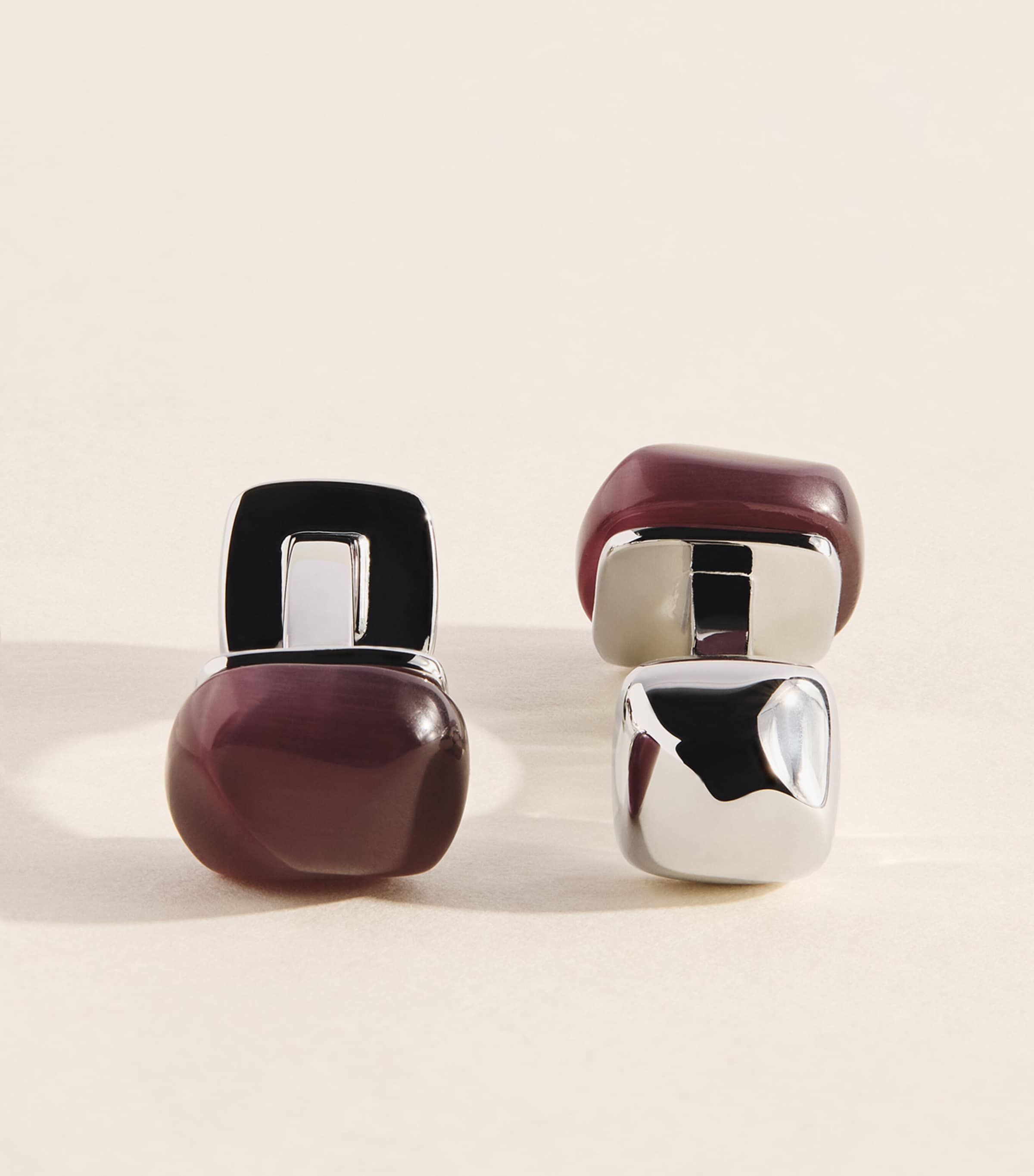 Babette Wasserman Rhodium-Plated Cat’s Eye Twist Square Cufflinks Purple Image 1