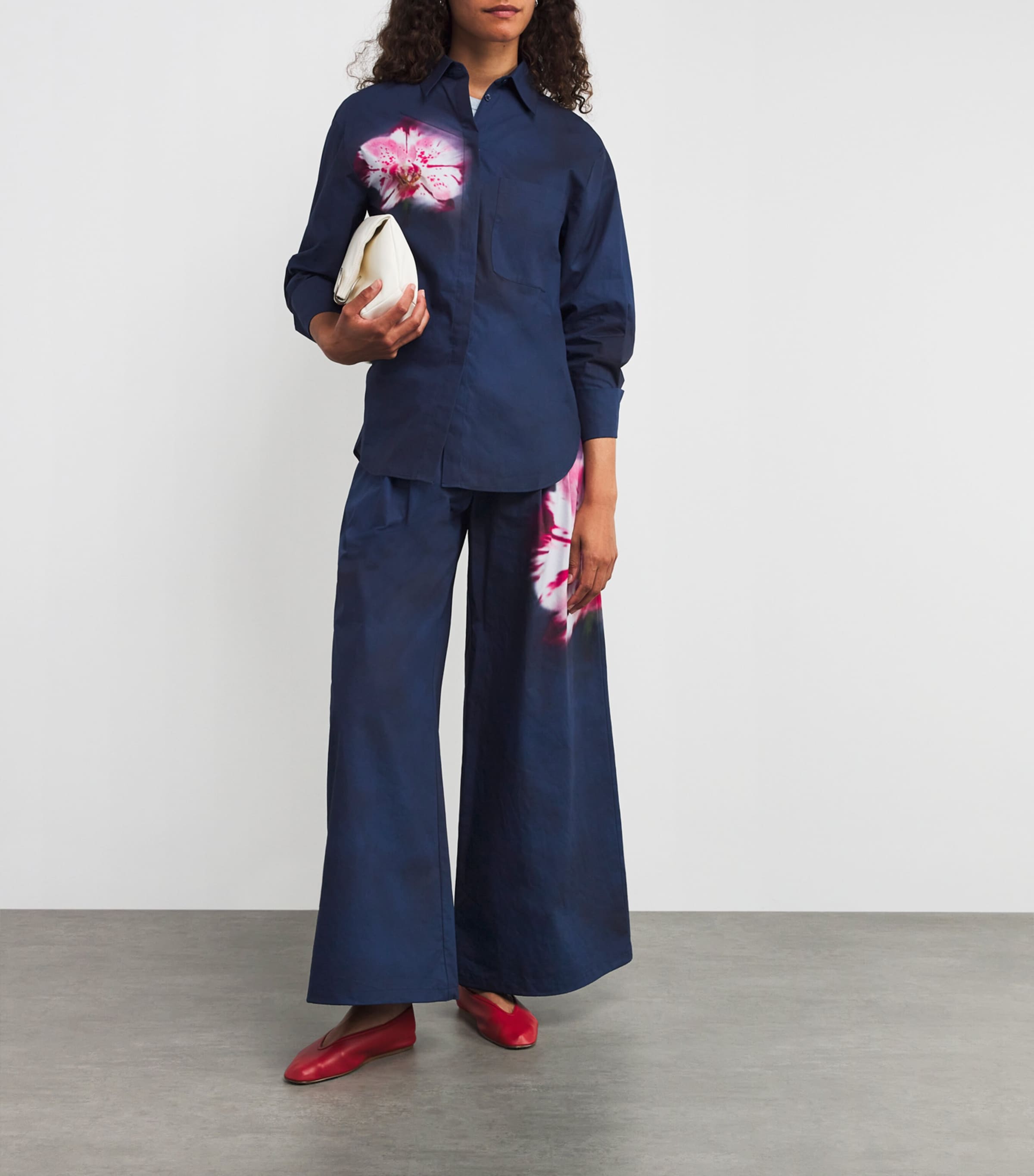 Cotton Floral Wide-Leg Trousers NAVY Image 2