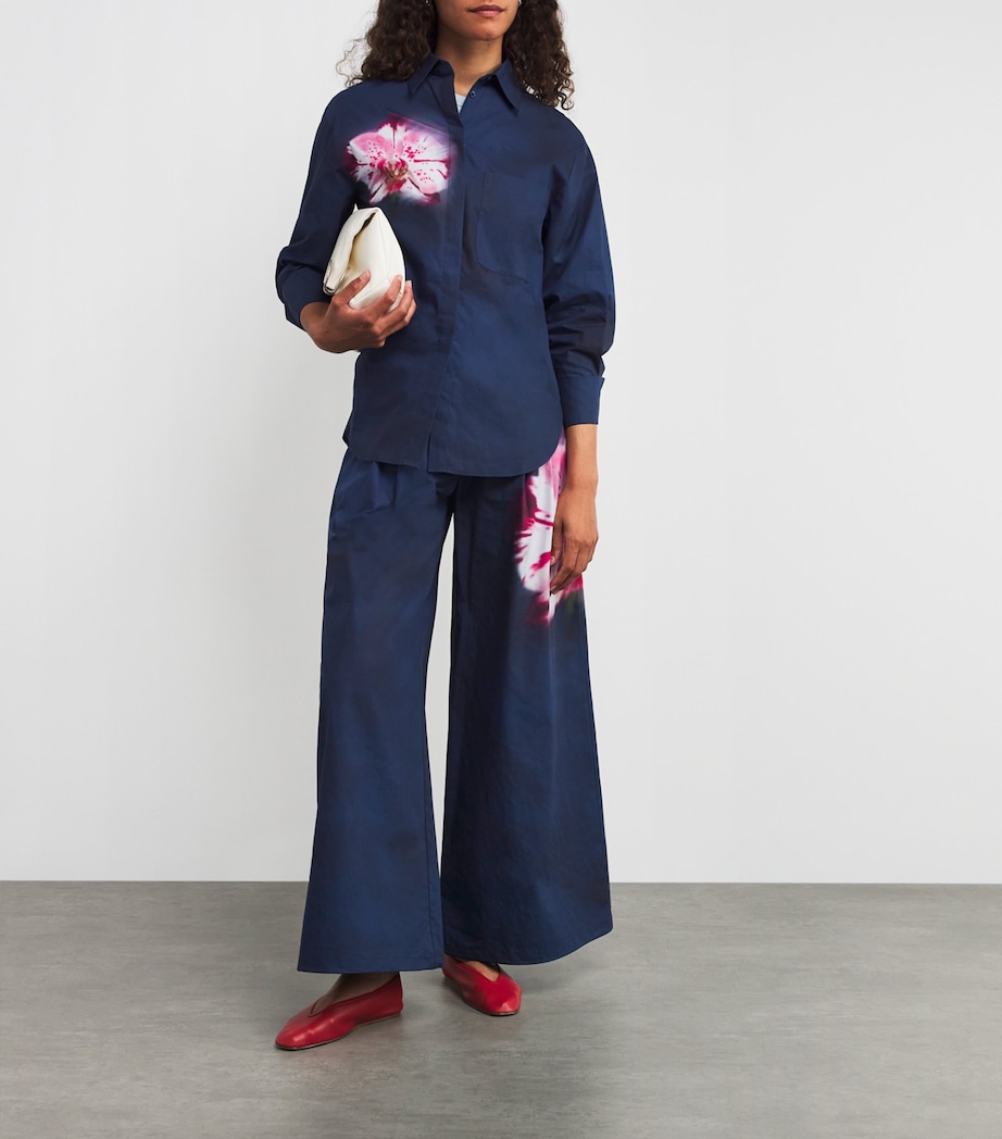 Cotton Floral Wide-Leg Trousers NAVY Image 2