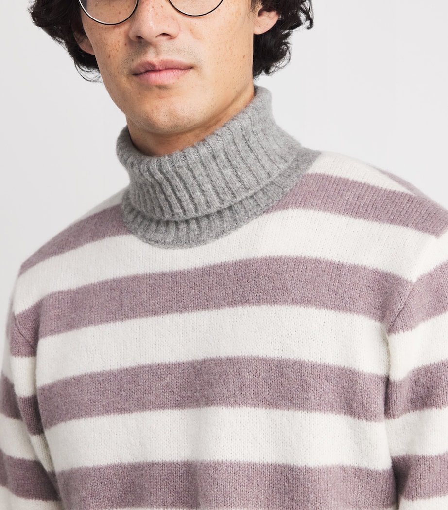 Cashmere-Blend Stripe Rollneck Sweater PANNA, MIRTILLO E GR Image 6