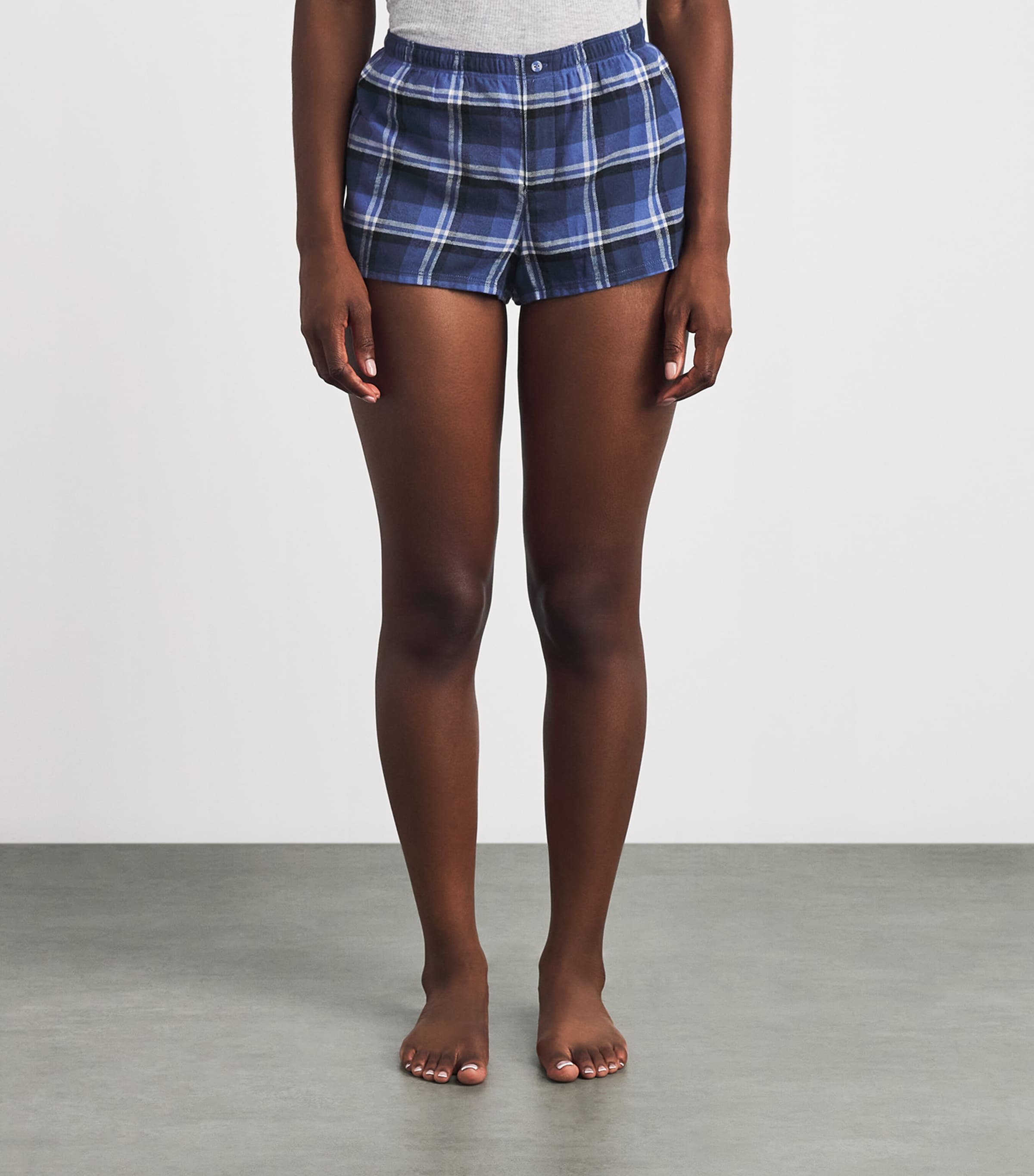 Skims Womens Cotton Check Cheeky Pyjama Shorts Indigo Outdoor Plaid Image 4