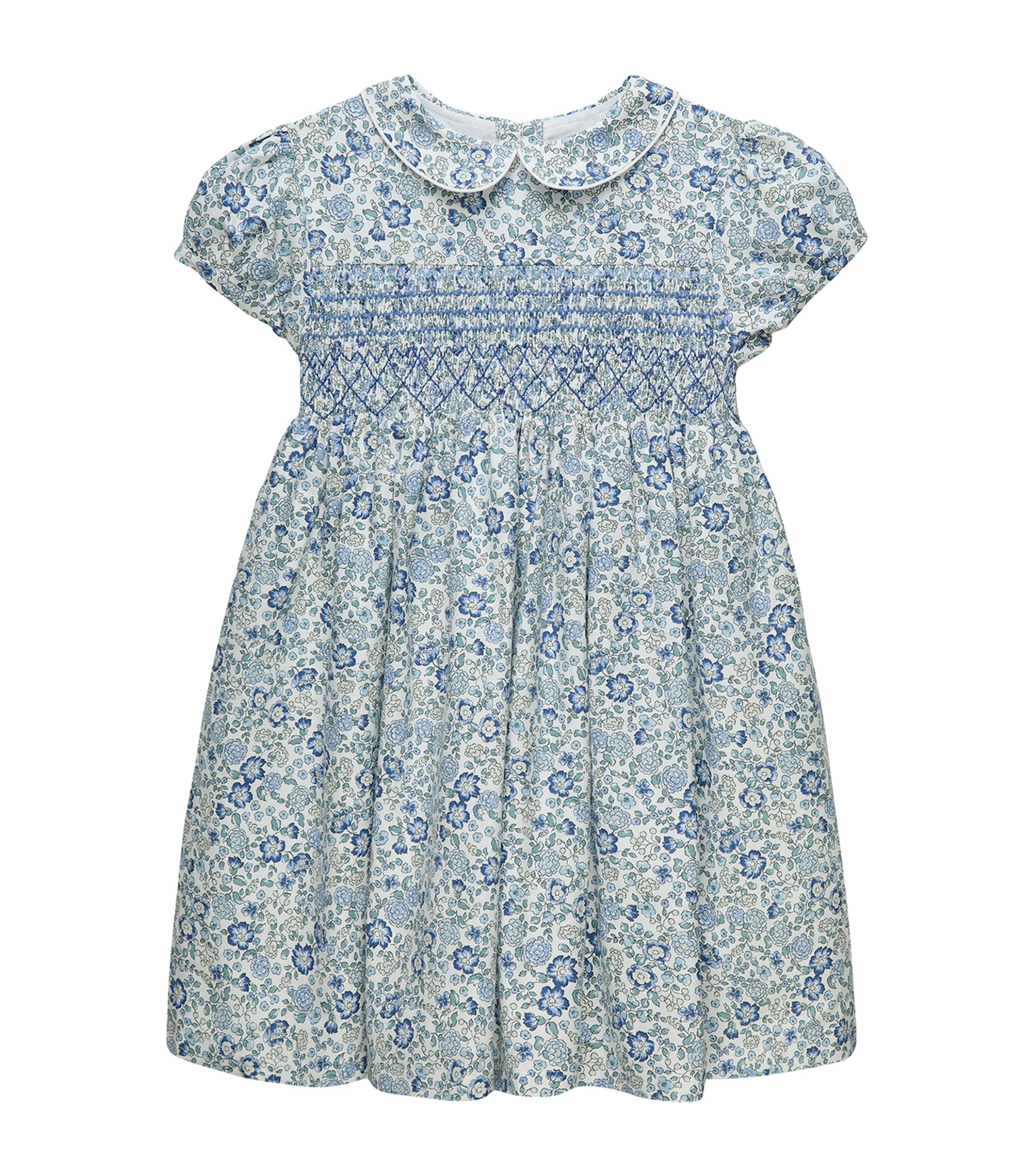 Trotters Cotton Arabella Smocked Dress (2-5 Years) Blue Image 1