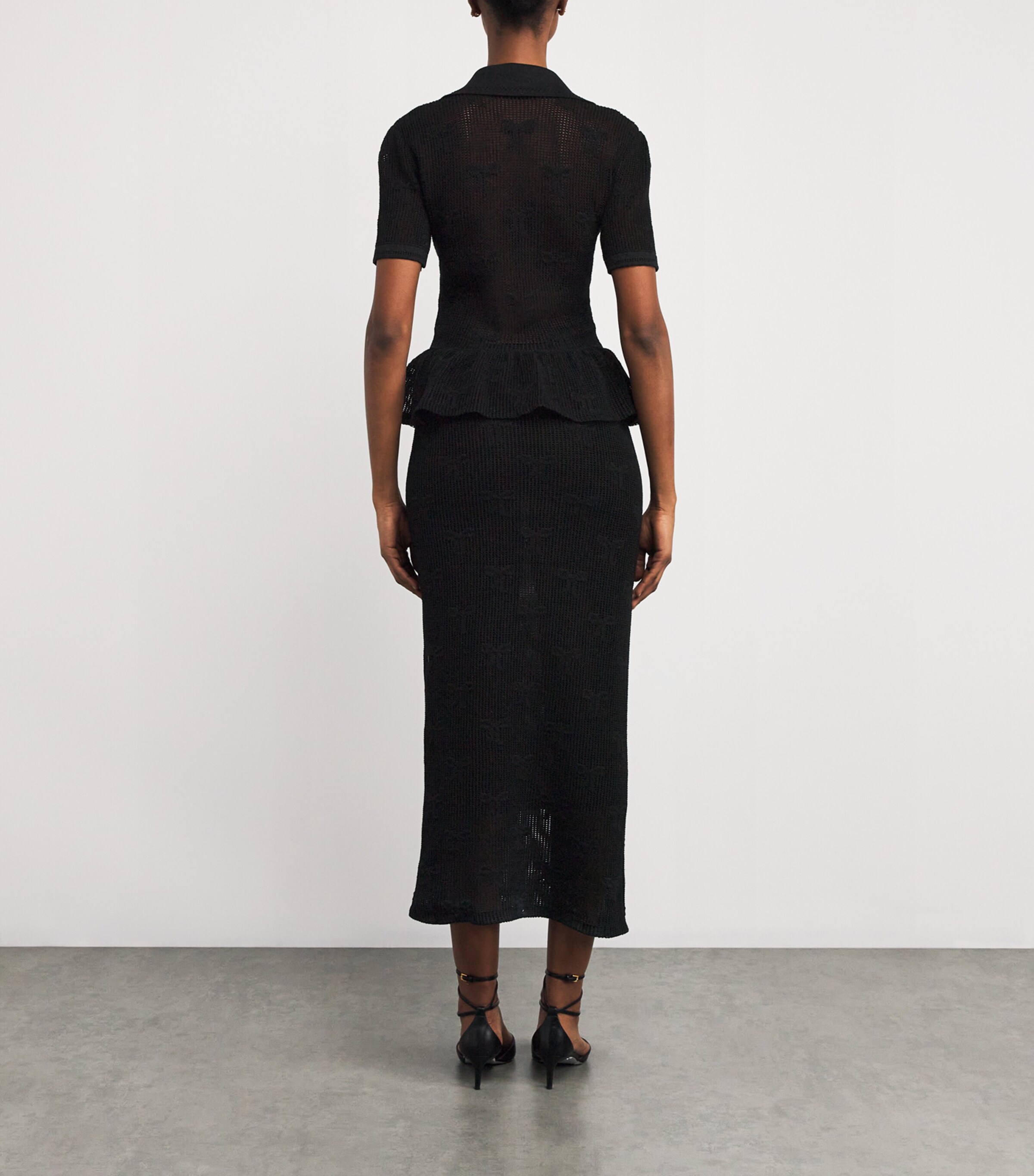 Crochet Peplum Midi Dress BLACK Image 3