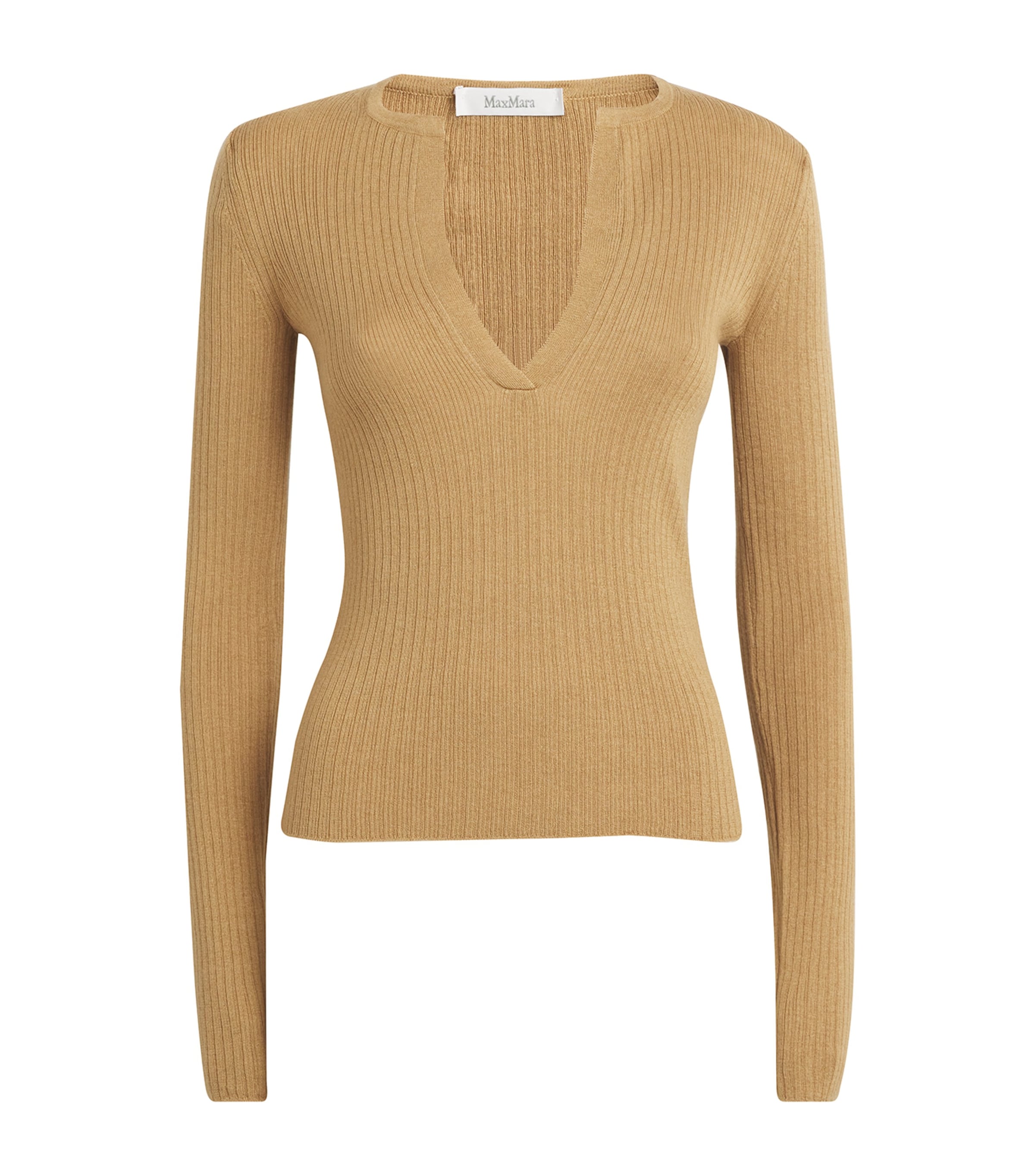 Max Mara Silk-cashmere Ribbed Sweater In Beige