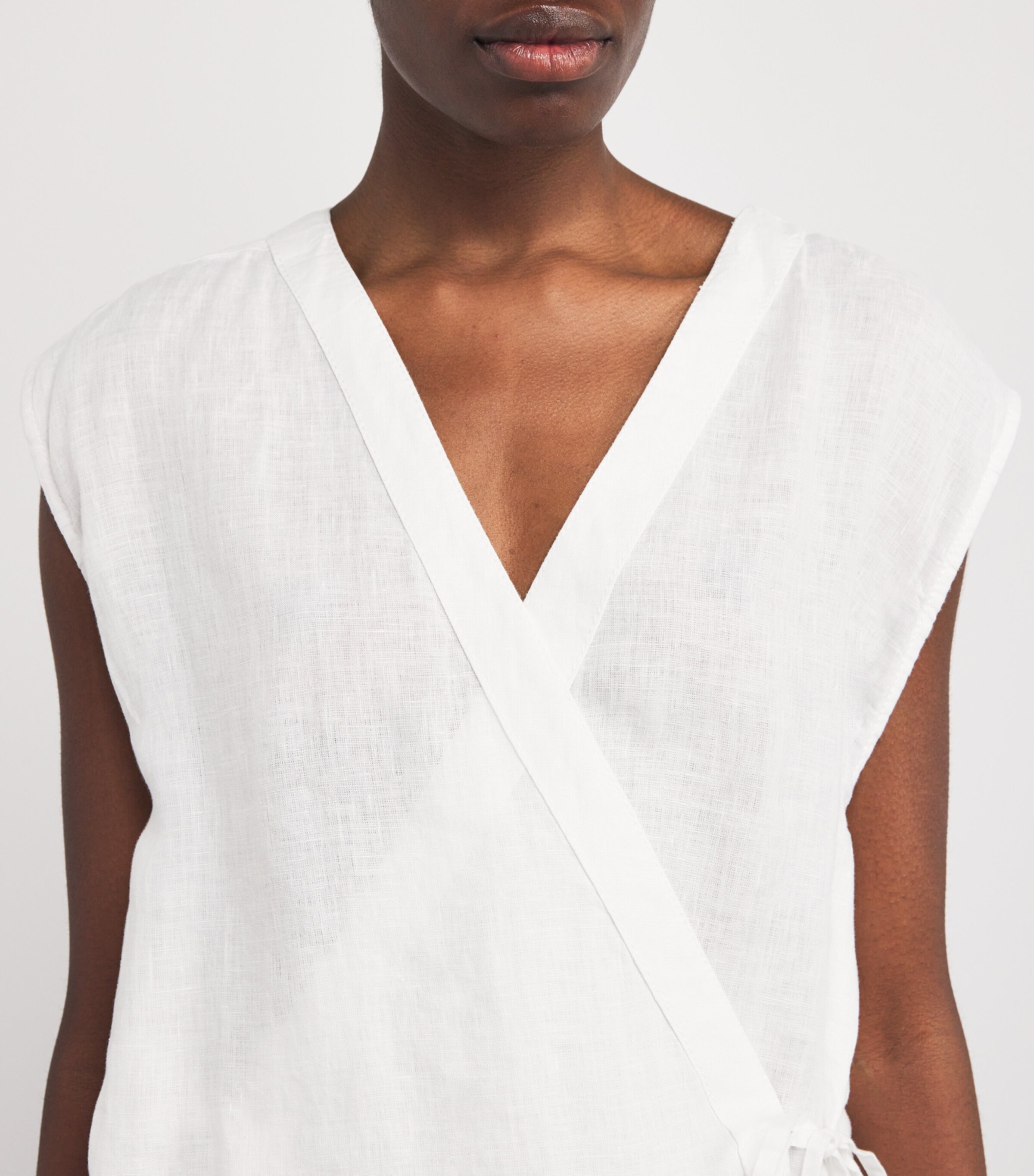 Linen Sleeveless Wrap Jacket OPTICAL WHITE Image 6