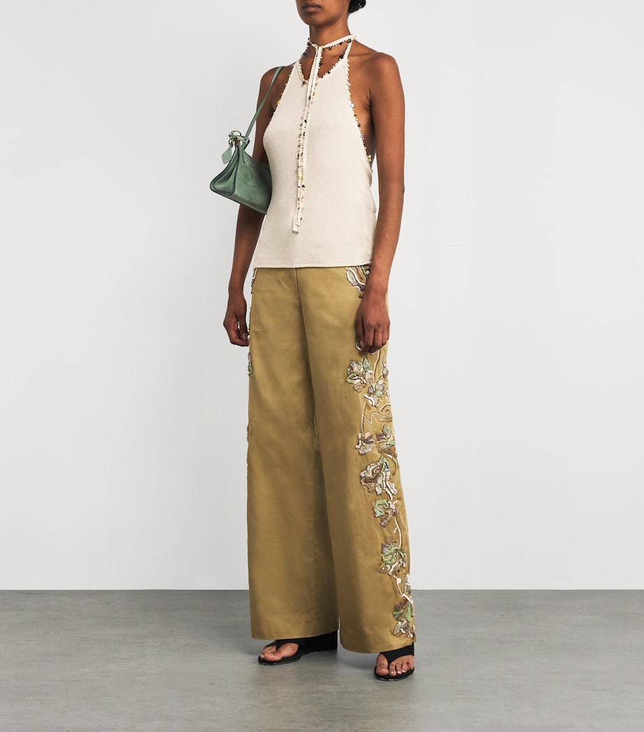 Stone-Trim Halterneck Top BONE Image 2