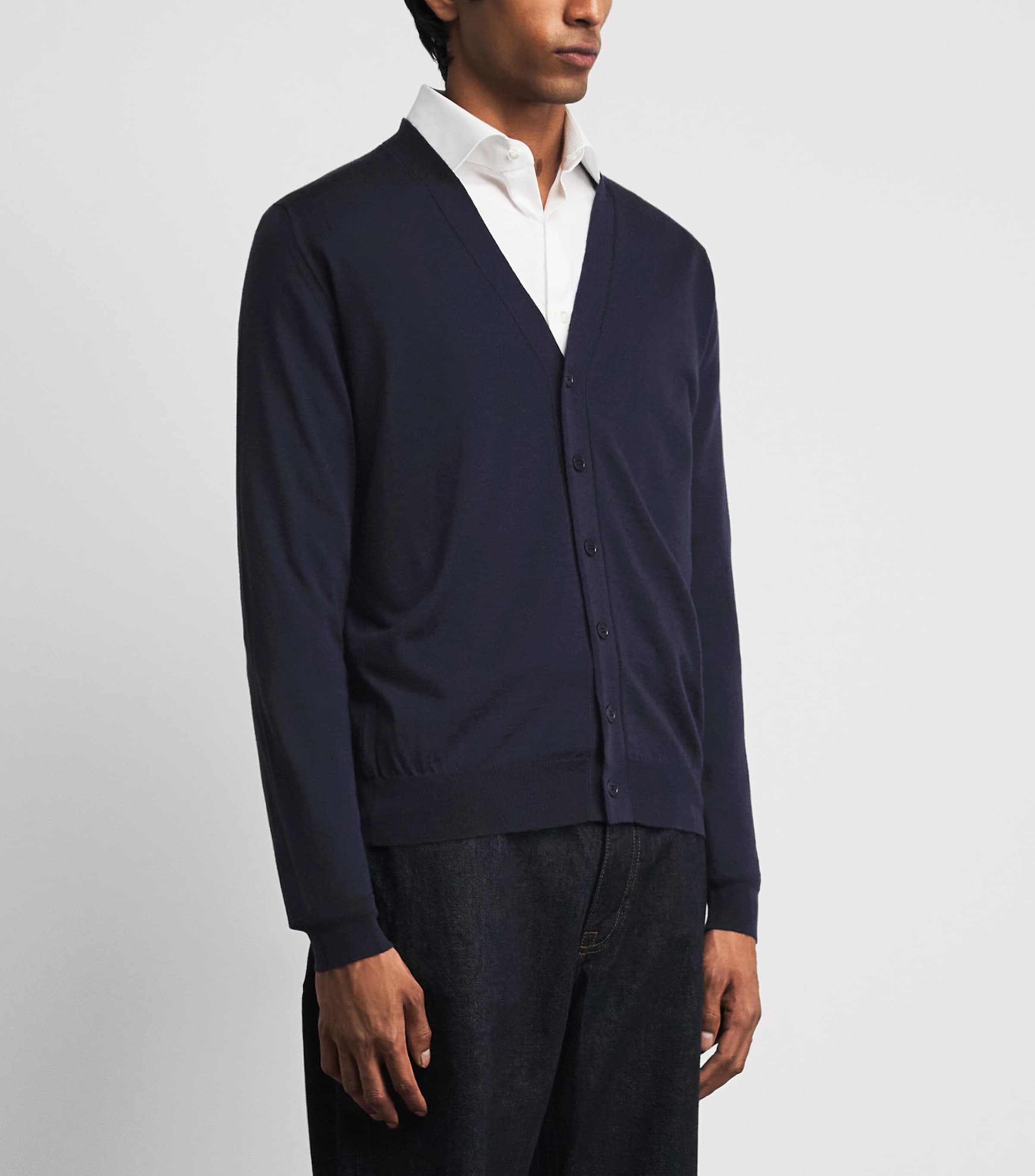 John Smedley Mens Extra Fine Merino Cardigan Midnight Image 4