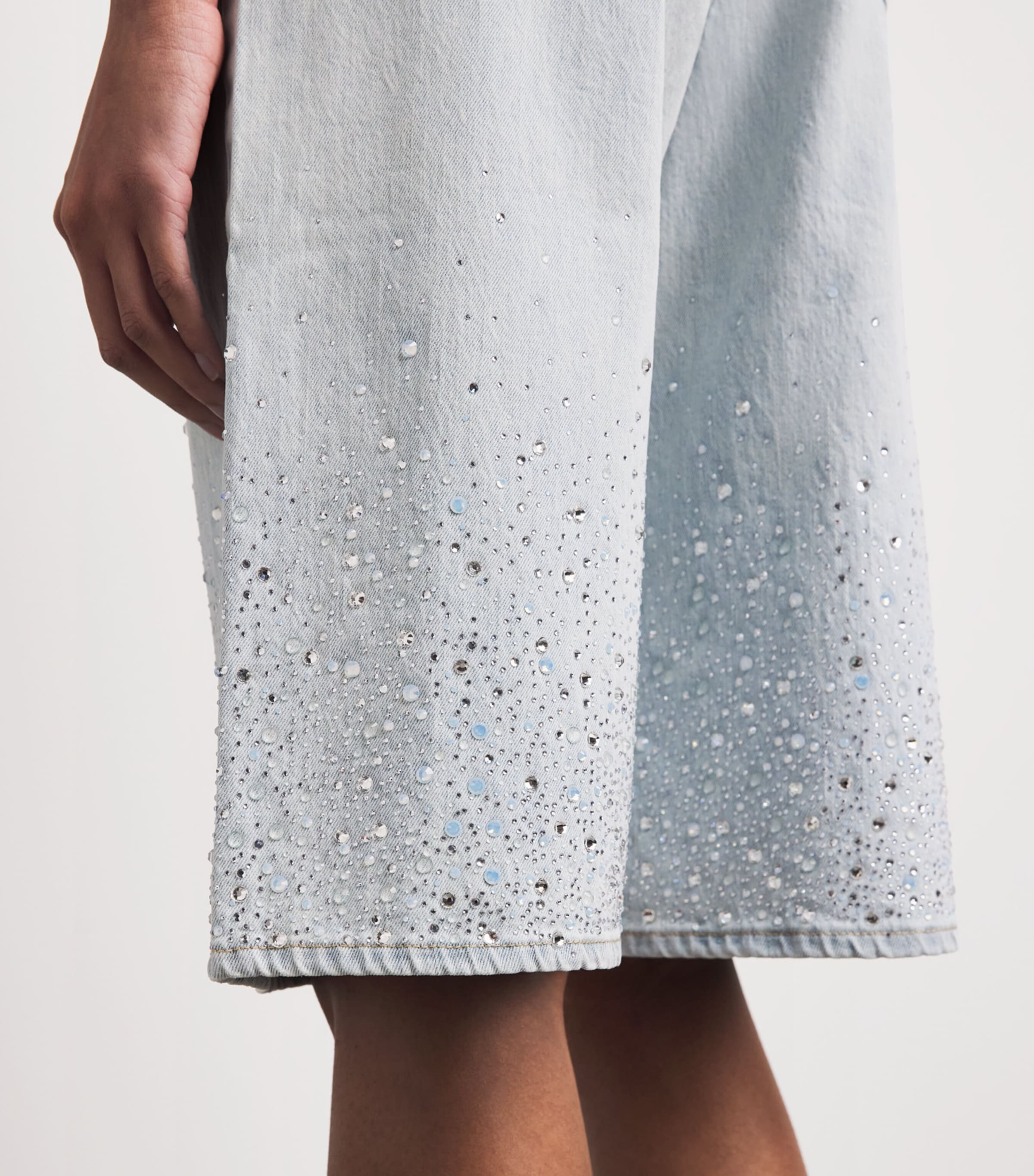 Maje Womens Embellished Denim Bermuda Shorts Blue Sky Image 3