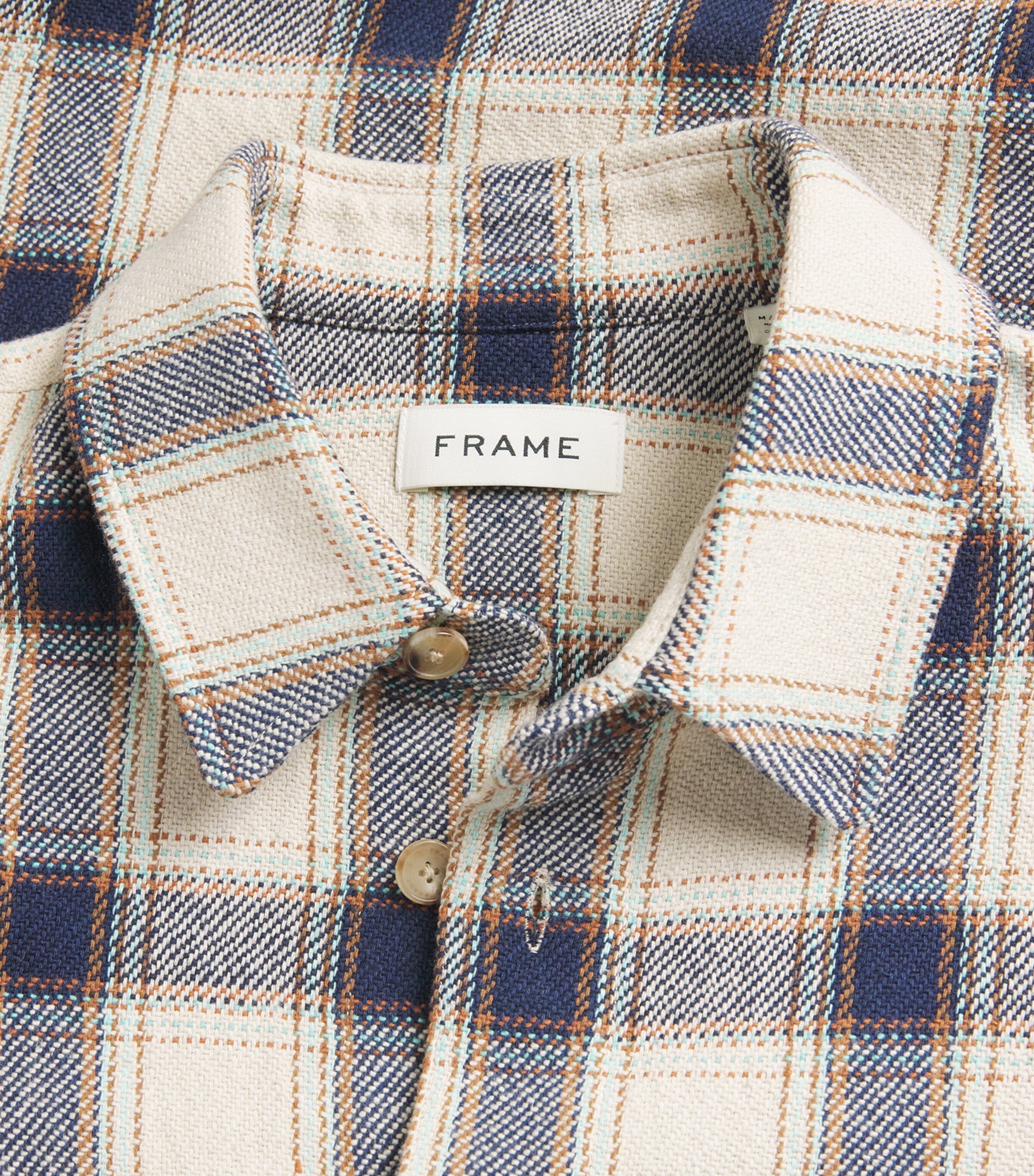 FRAME Mens Cotton-Blend Check Overshirt Cream/navy Plaid Image 6