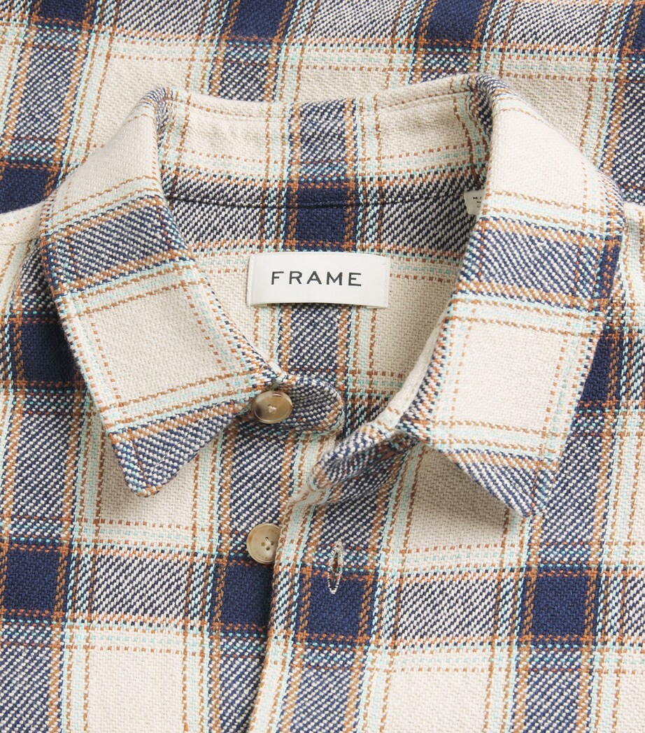 FRAME Mens Cotton-Blend Check Overshirt Cream/navy Plaid Image 6