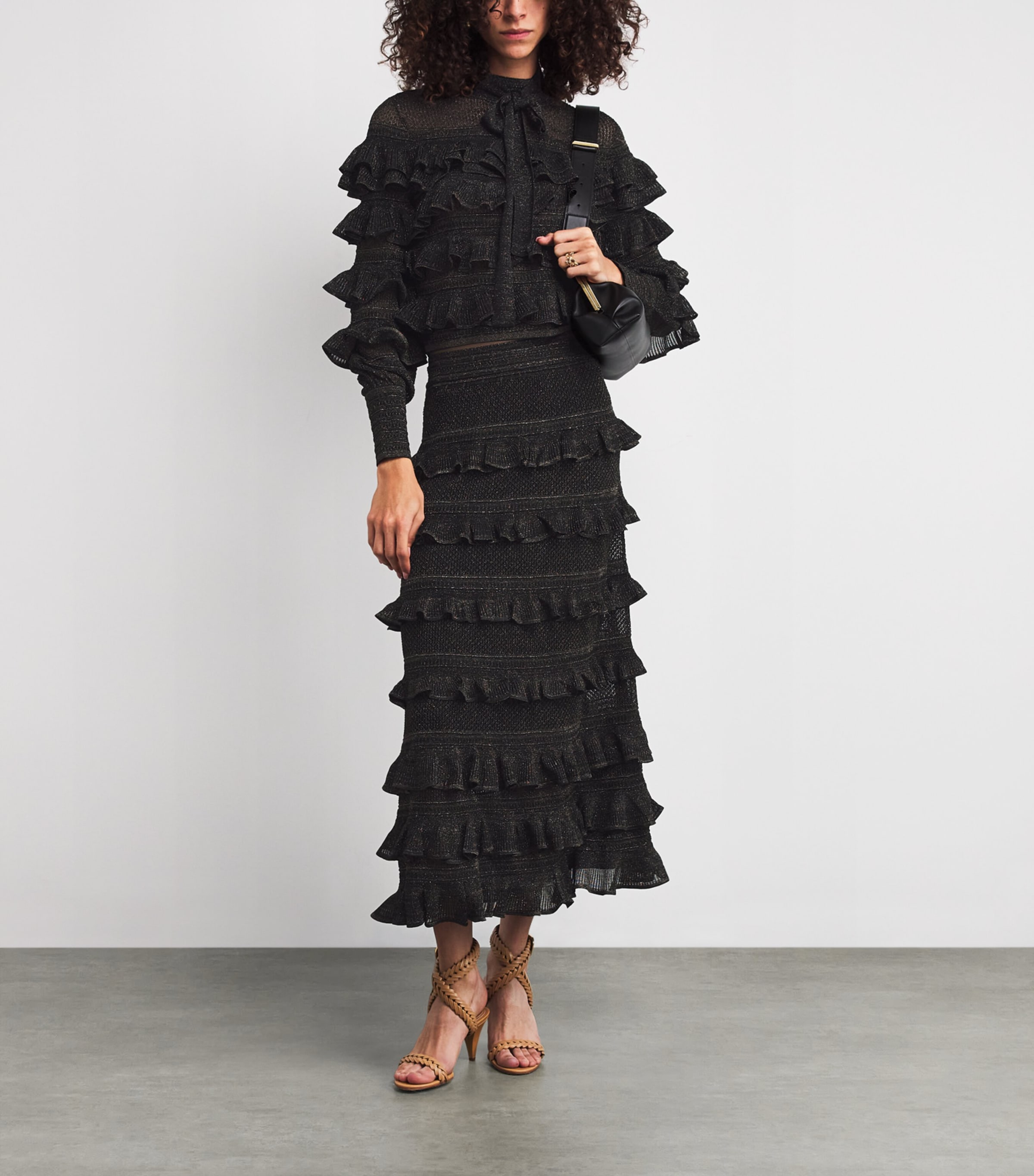 Frilled Rebellion Midi Skirt MTBK METALLIC BLACK Image 2
