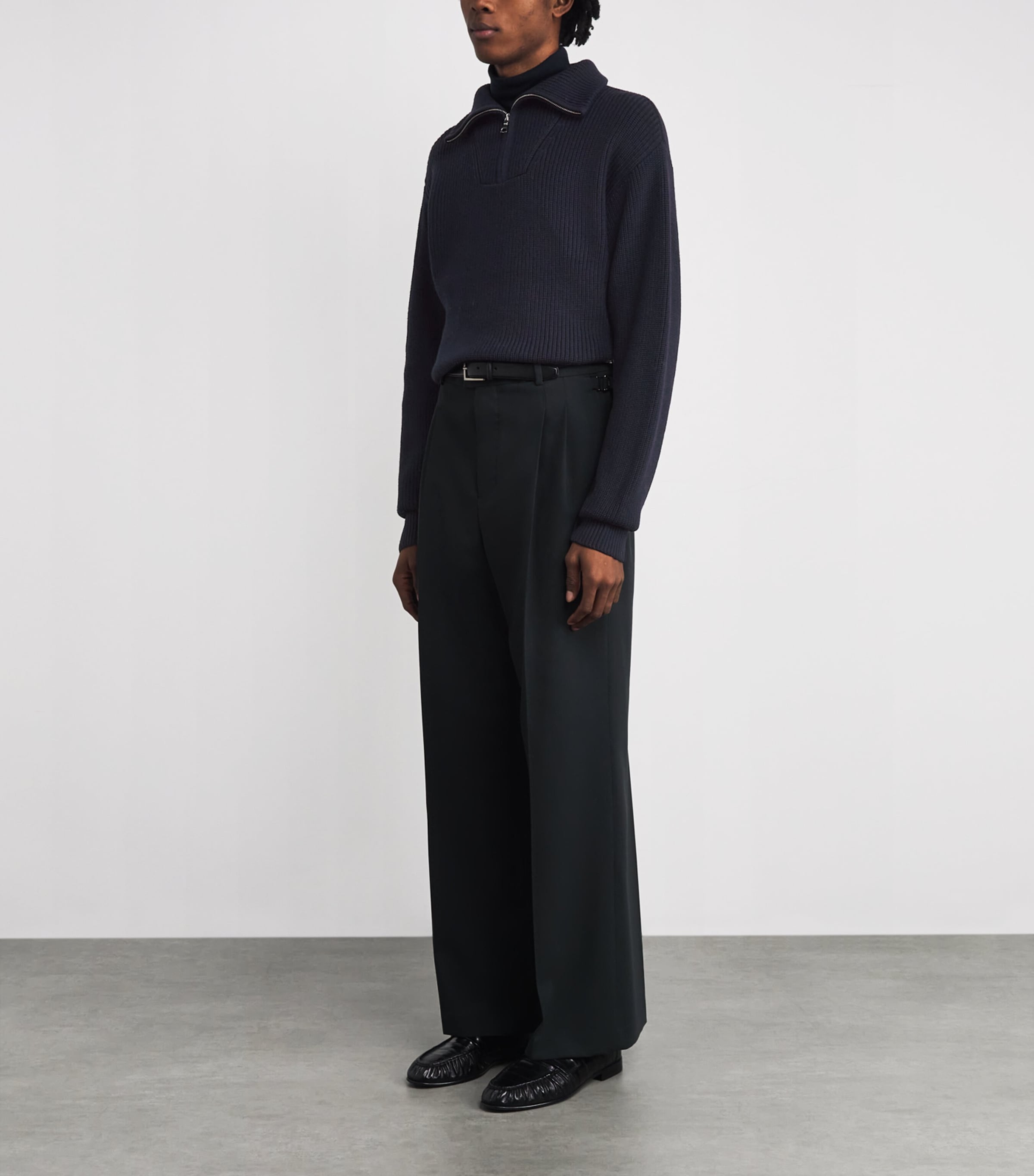 Merino Wool Quarter-Zip Ribbed Sweater DARK NAVY Image 2