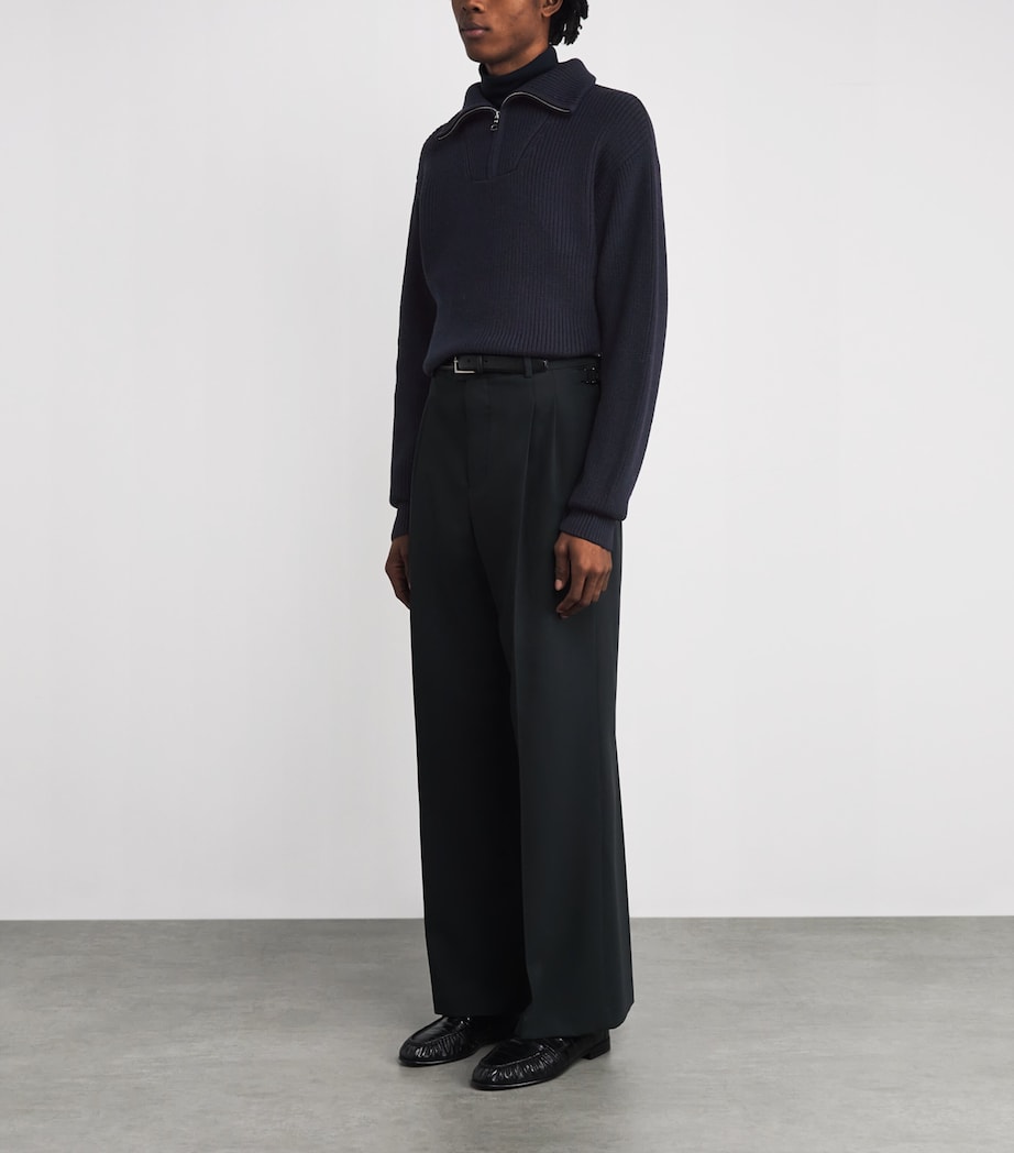 Merino Wool Quarter-Zip Ribbed Sweater DARK NAVY Image 2