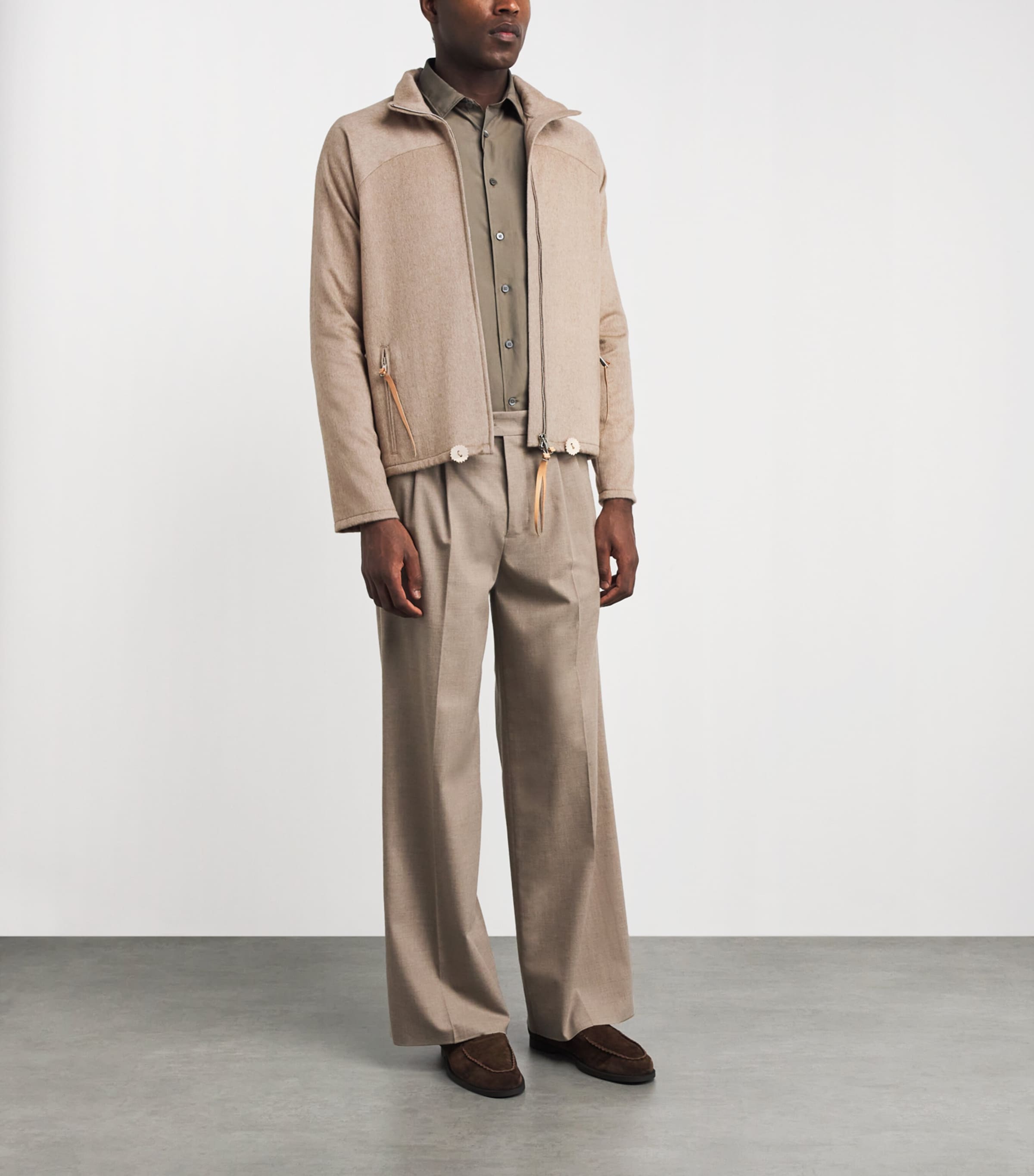 Alan Scott Mens Cashmere-Blend Track Sweater Natural Image 2