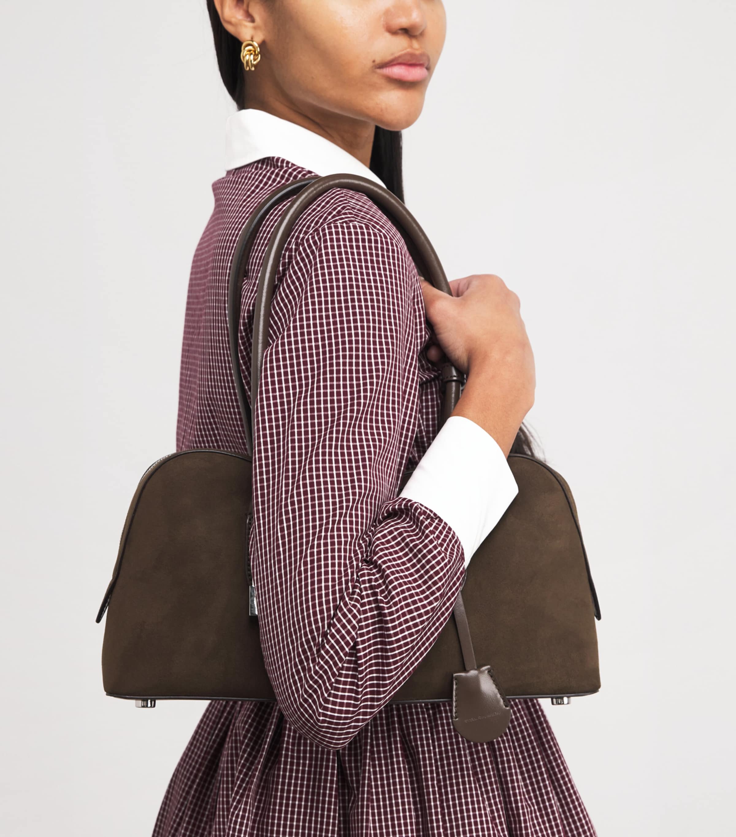 Cotton Check Mini Shirt Dress BURGUNDY PRINT Image 4