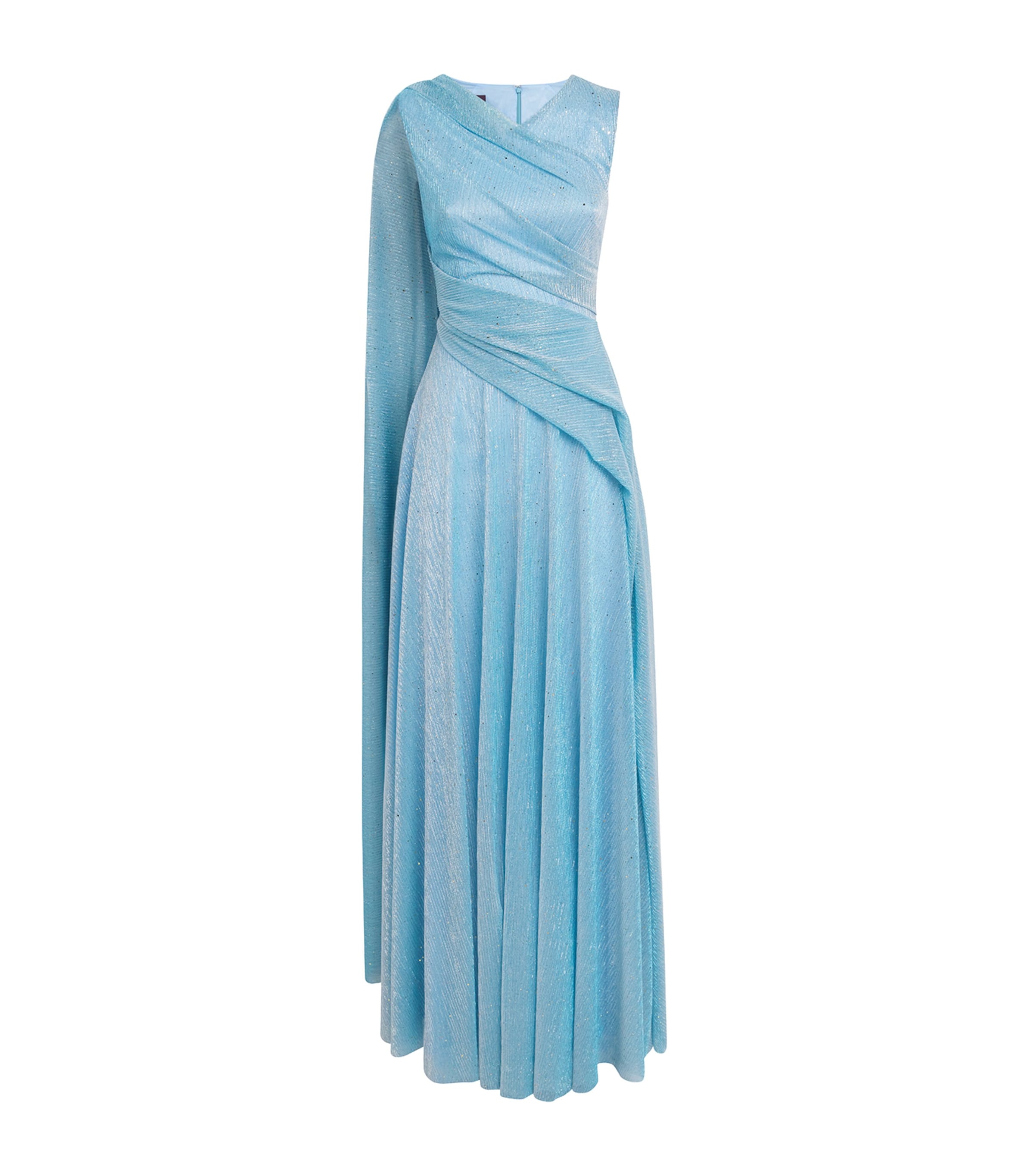 Talbot Runhof Womens Metallic Draped Maxi Dress Turquoise Image 1