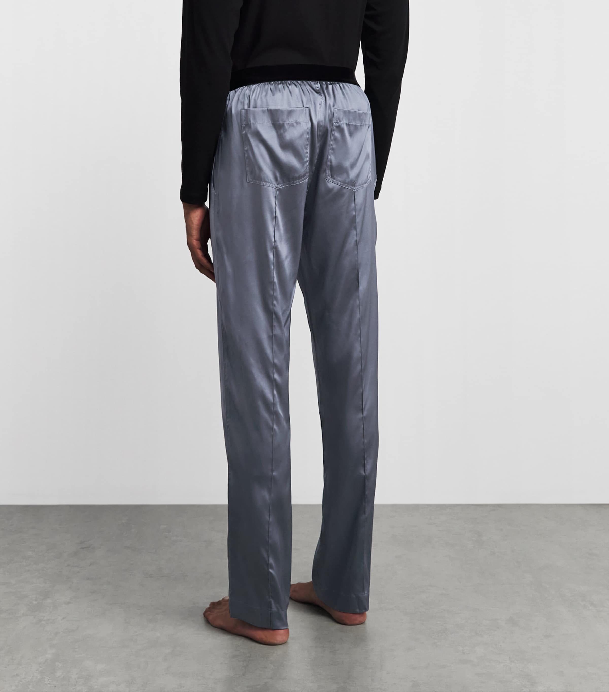 TOM FORD Mens Silk-Blend Pyjama Trousers Dark Grey Image 5