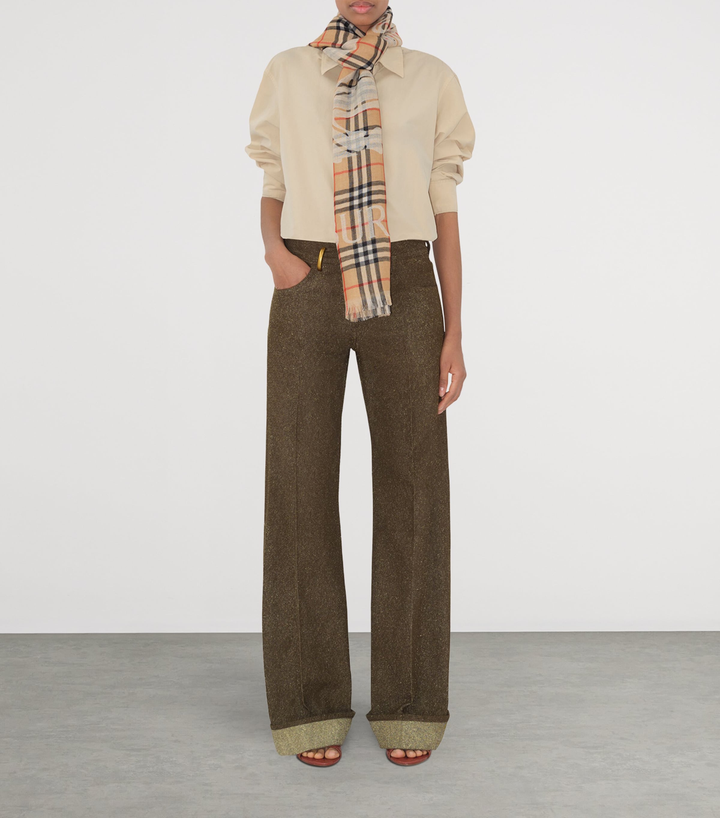 Wool Wide EKD Check Scarf SAND Image 3