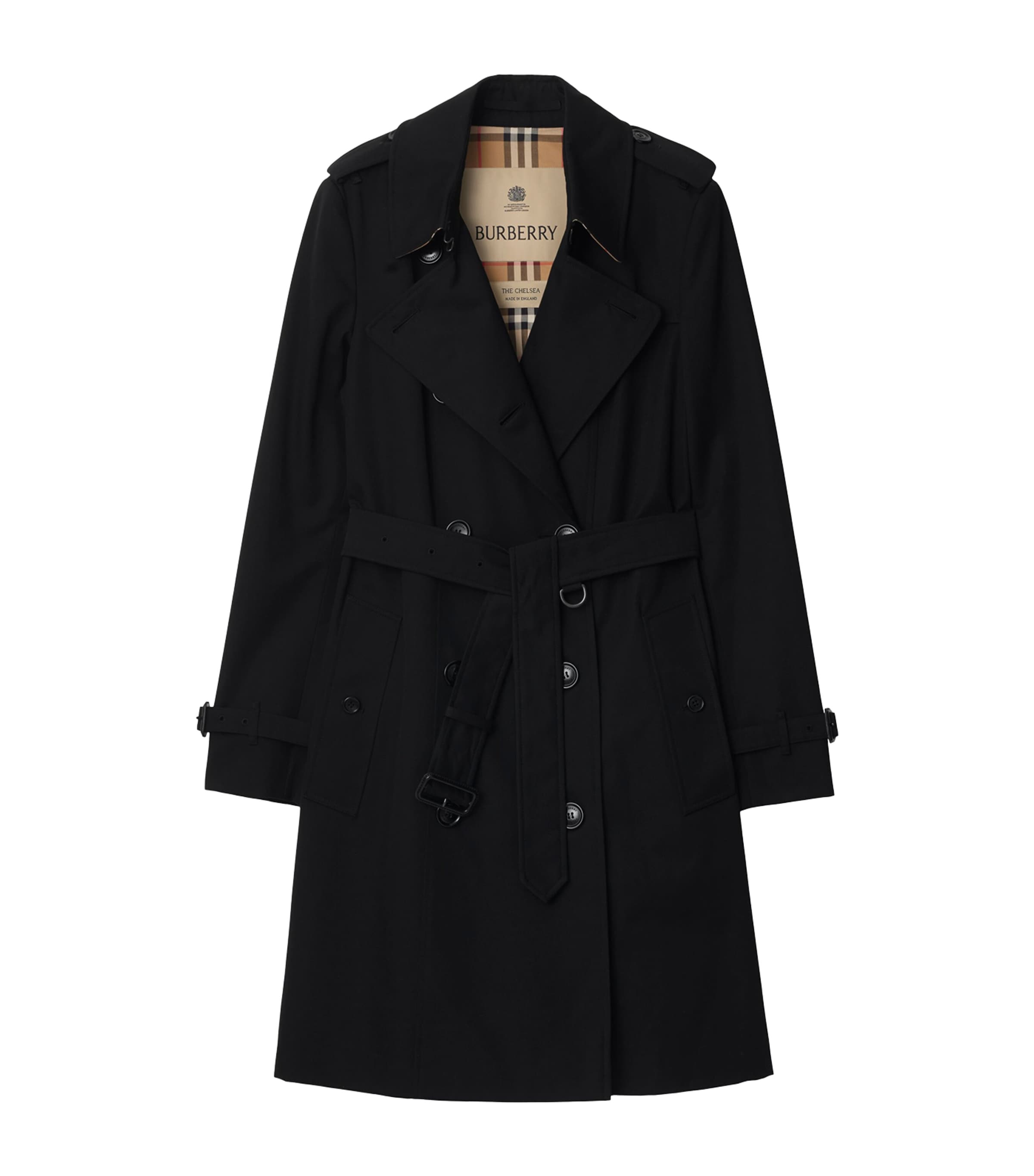 Burberry Womens Gabardine Chelsea Heritage Trench Coat Black Image 1