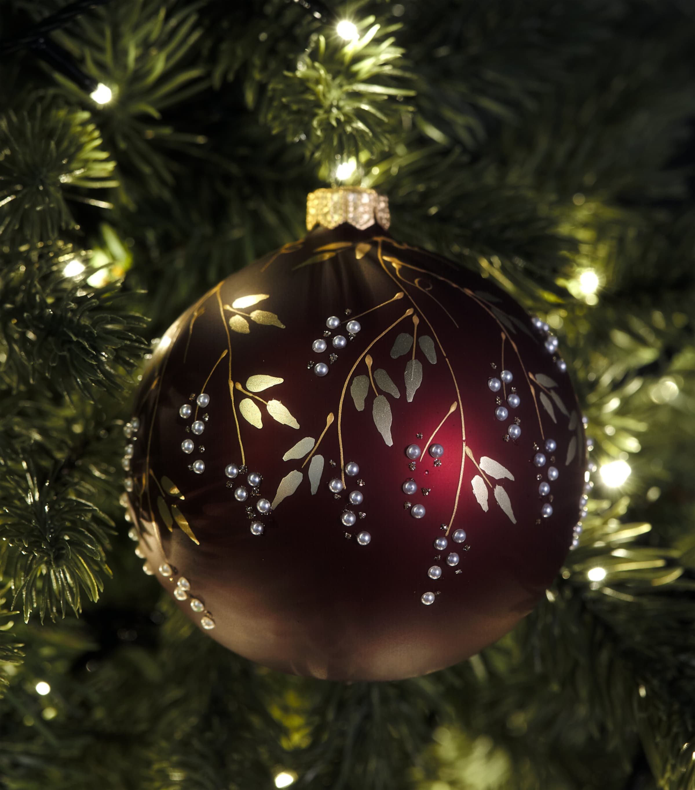 Harrods Faux Pearl Floral Bauble Burgundy Matt Image 3