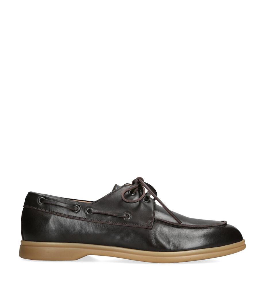 Leather Marina Derby Boat Shoes DARK BROWN Image 1