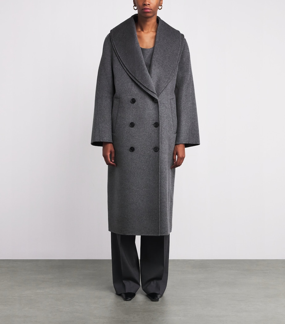 Wool Double-Layered Scarf Coat MID GREY MELANGE-030 Image 3